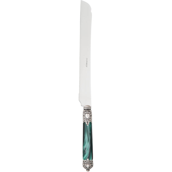 Rinascimento Antique Gold Long Cake Knife 12.6 Inch. - Emerald Green-Casa Bugatti USA