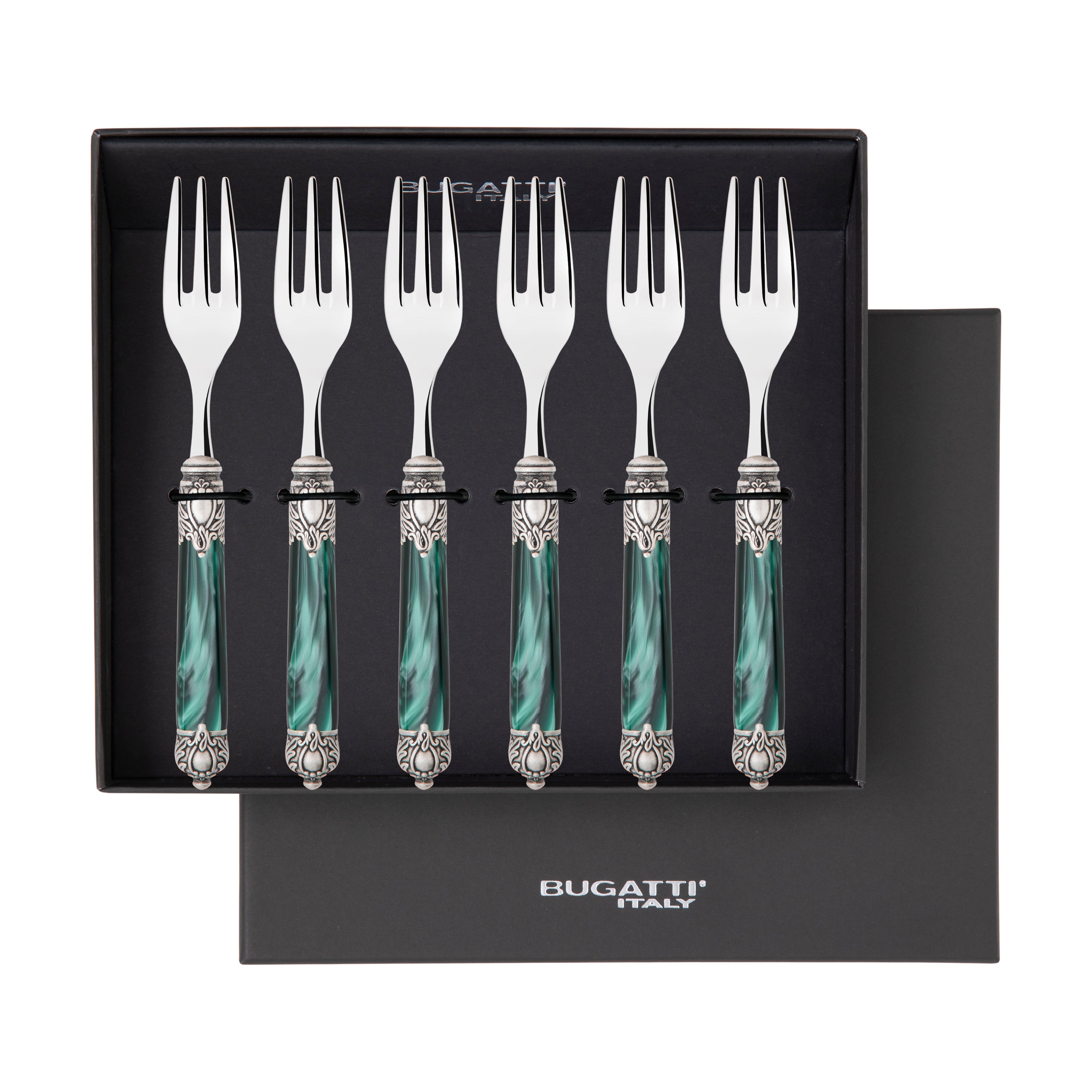 Rinascimento Antique Cocktail / Cake Forks Set in Gift Box - Emerald Green