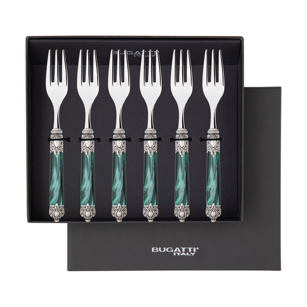 Rinascimento Antique Cocktail / Cake Forks Set in Gift Box - Emerald Green