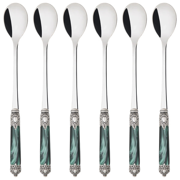 Rinascimento Antique Silver Ice Tea Spoon Set, Emerald Green — Casa Bugatti