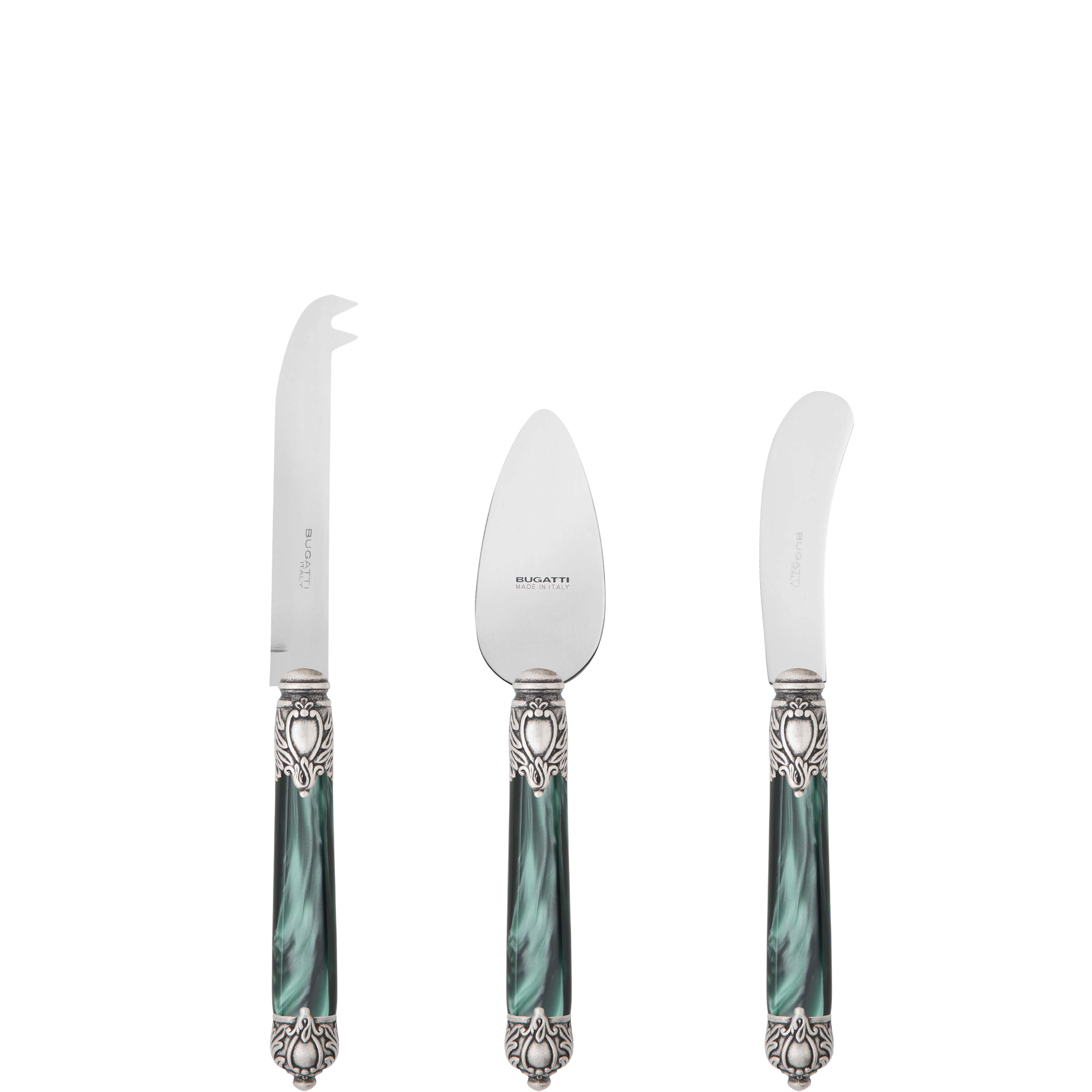 Rinascimento Antique Cheese Knives Set in Gift Box - Emerald Green