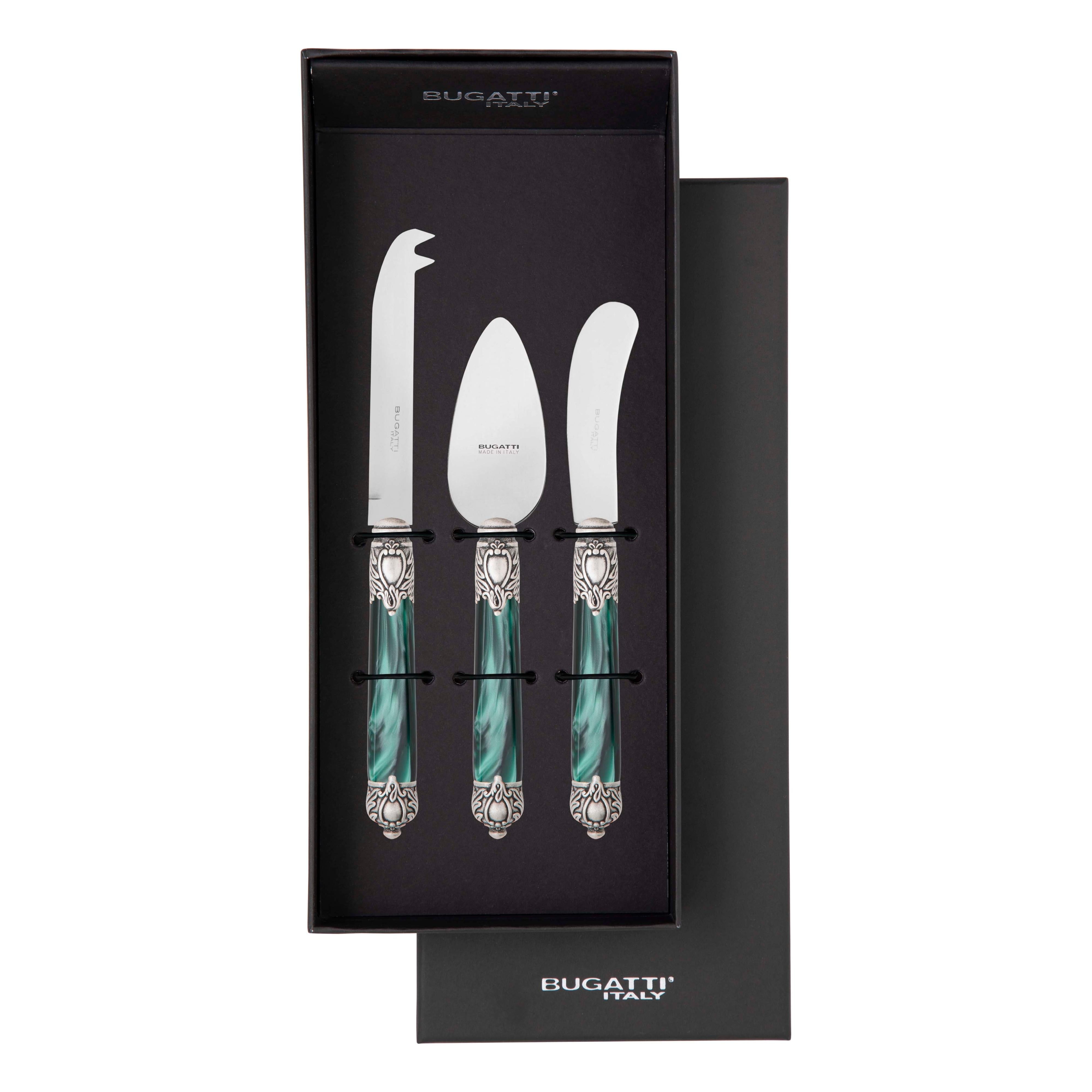 Rinascimento Antique Cheese Knives Set in Gift Box - Emerald Green