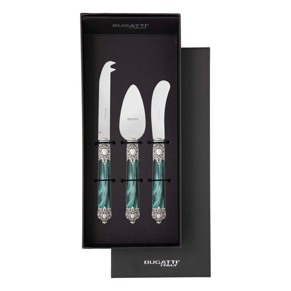 Rinascimento Antique Cheese Knives Set in Gift Box - Emerald Green