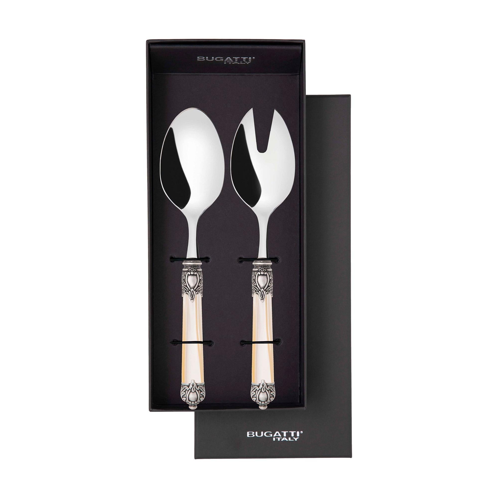 Rinascimento Antique Silver 2 Piece Salad Set in Gift Box - Ivory-Casa Bugatti USA