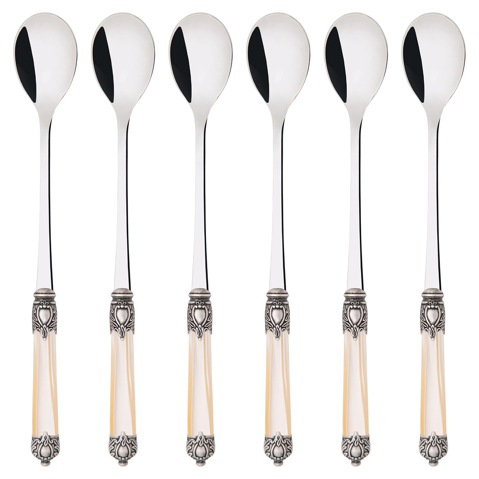 Rinascimento Antique Silver Ice Tea Spoon Set - Ivory-Casa Bugatti USA