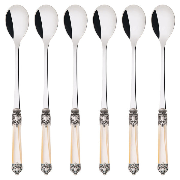 Rinascimento Antique Silver Ice Tea Spoon Set - Ivory-Casa Bugatti USA