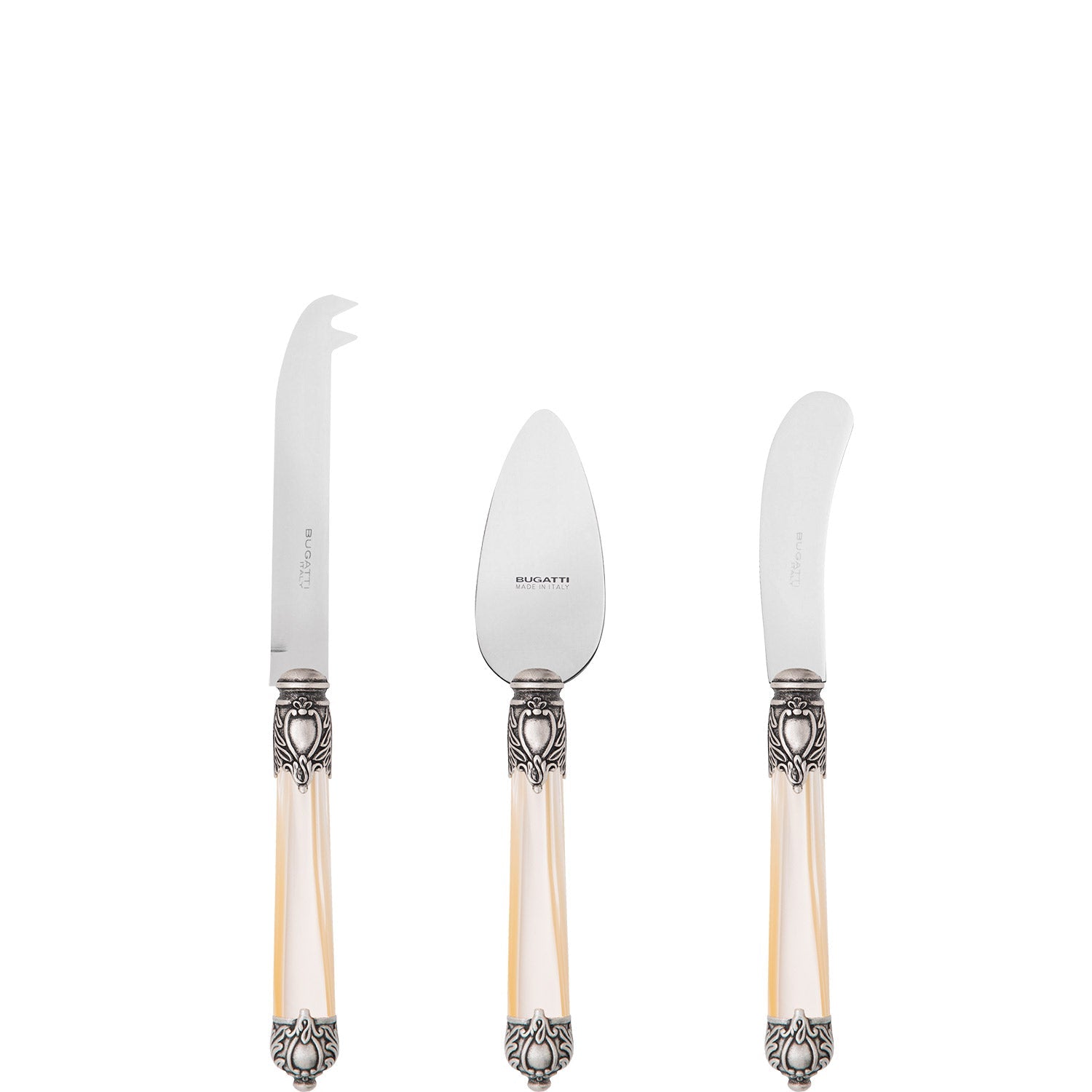 Rinascimento Antique Silver Cheese Knives Set in Gift Box - Ivory-Casa Bugatti USA