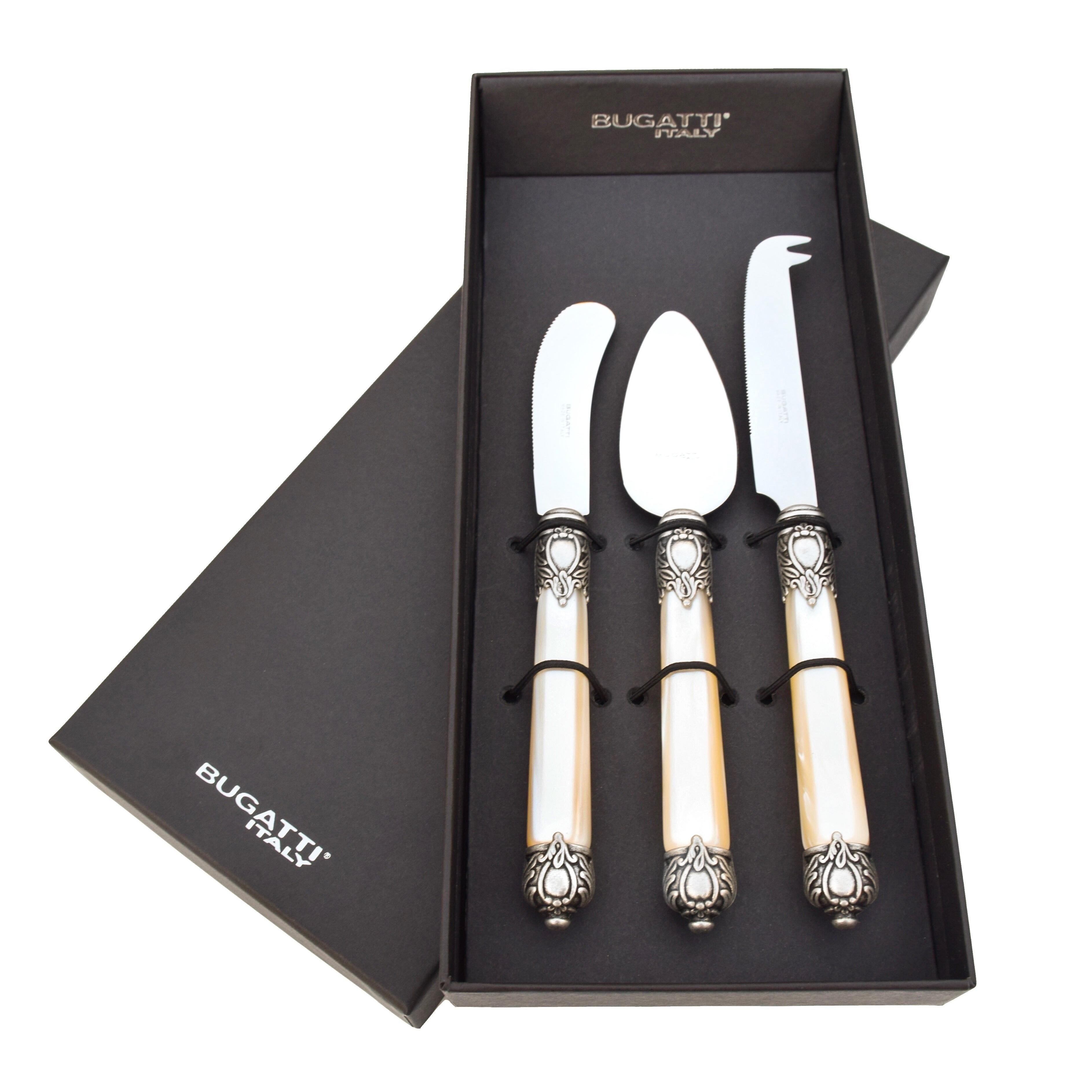 Rinascimento Antique Silver Cheese Knives Set in Gift Box - Ivory-Casa Bugatti USA