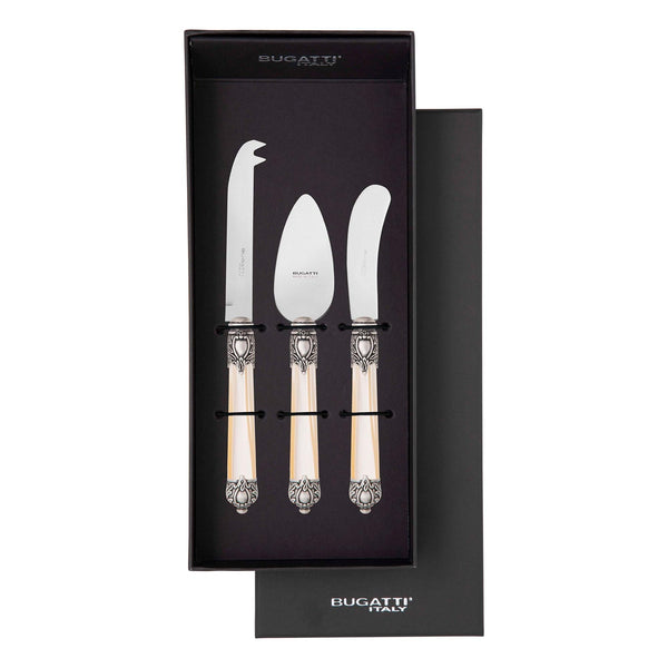 Rinascimento Antique Silver Cheese Knives Set in Gift Box - Ivory-Casa Bugatti USA
