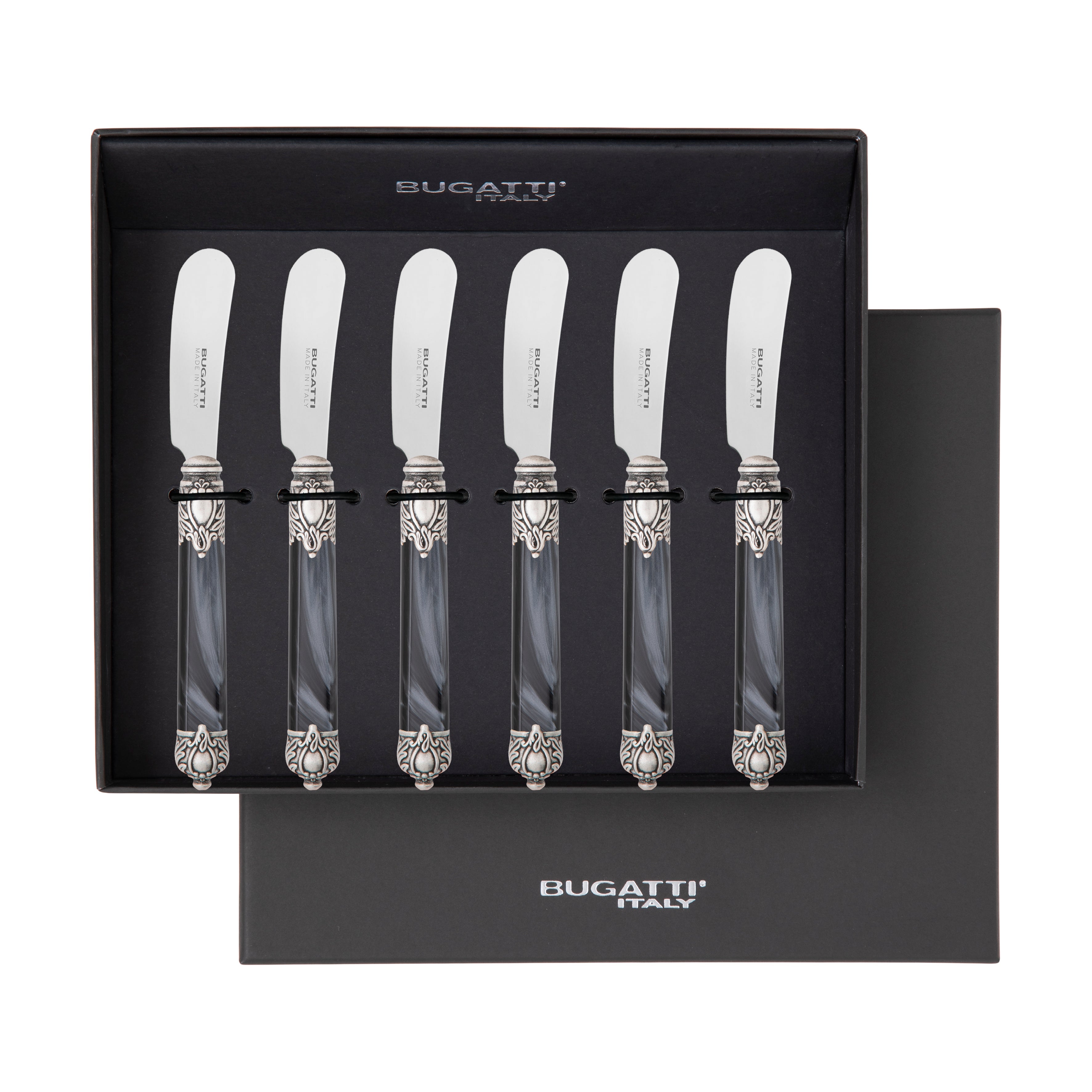 Rinascimento Antique Silver Butter Knife Set, Charcoal — Casa Bugatti