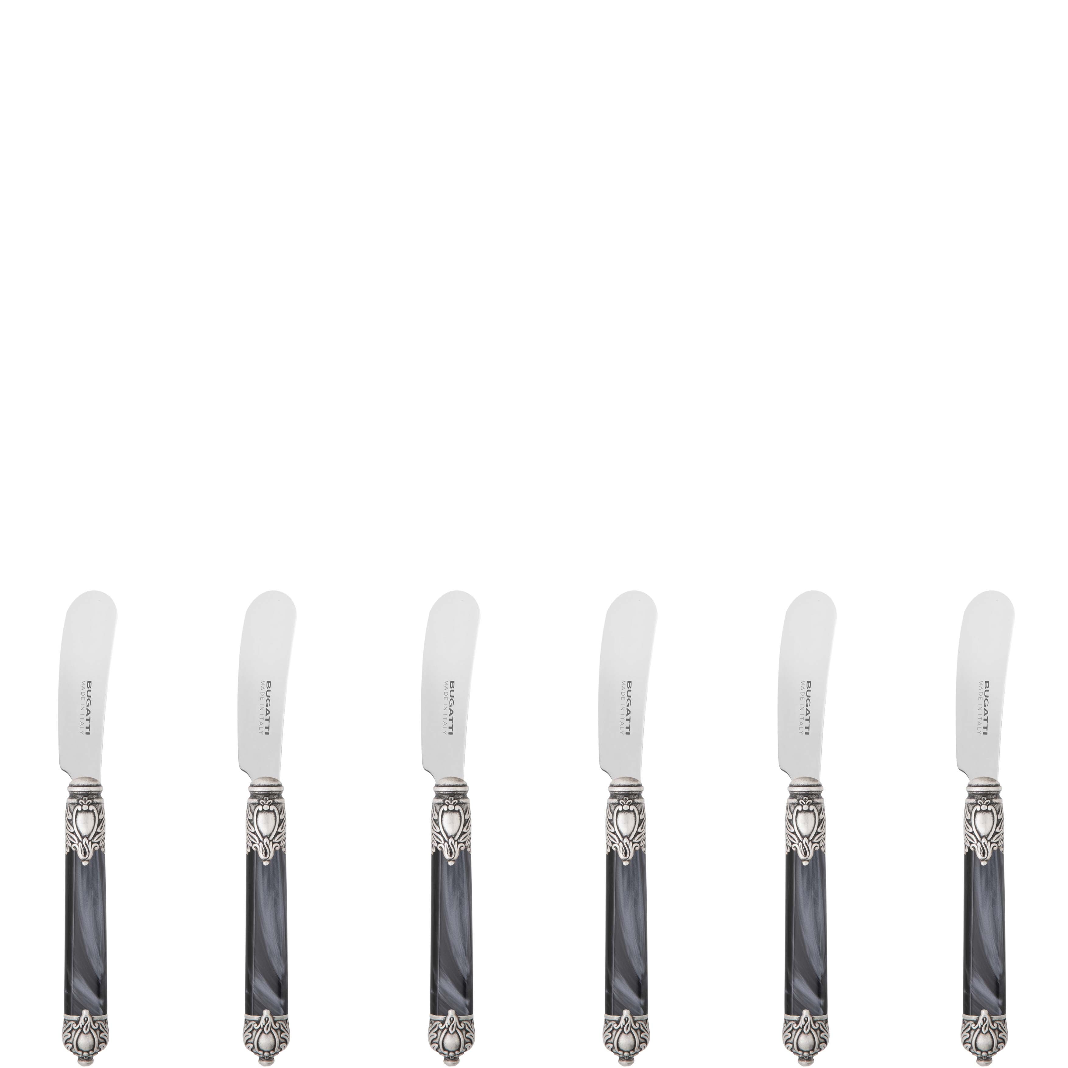 Rinascimento Antique Silver Butter Knife Set, Charcoal — Casa Bugatti