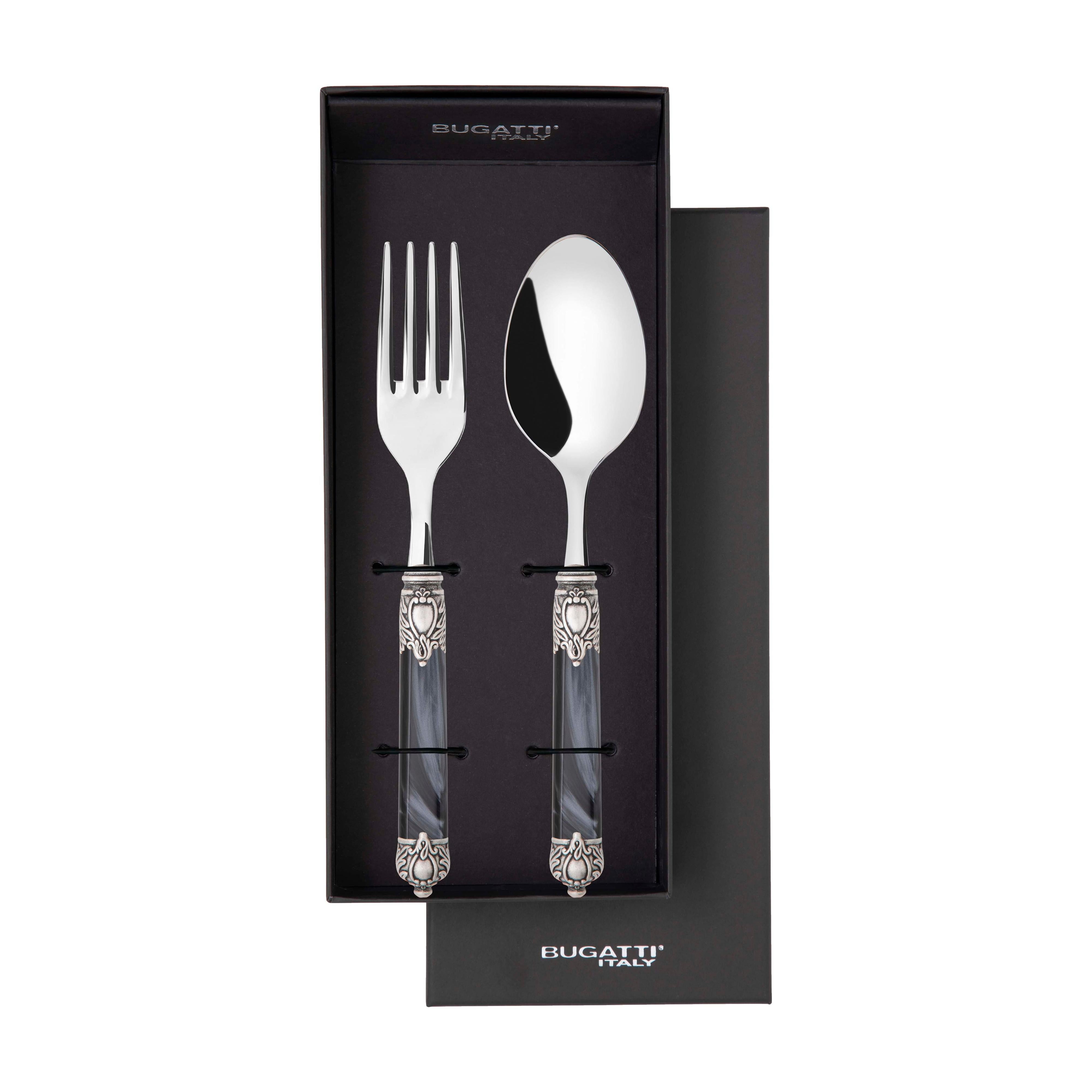 Rinascimento Antique Silver 2 Piece Serving Set in Gift Box - Charcoal-Casa Bugatti USA