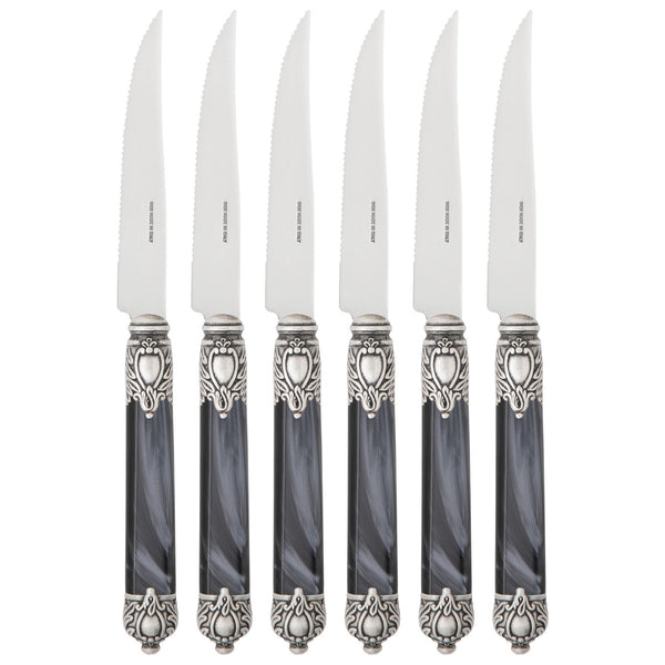 Rinascimento Antique Gold Steak Knife Set, Charcoal — Casa Bugatti
