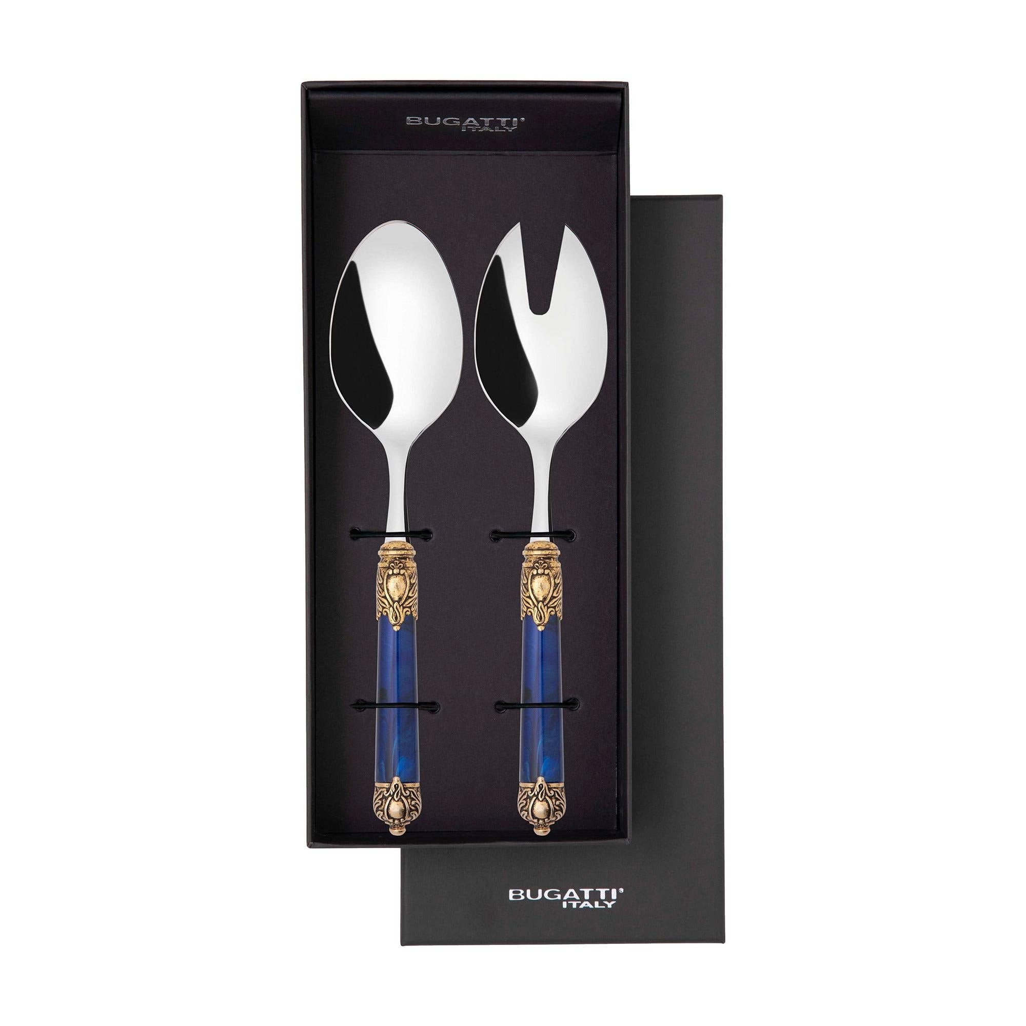 Rinascimento Antique Gold 2 Piece Salad Set in Gift Box - Royal Blue-Casa Bugatti USA