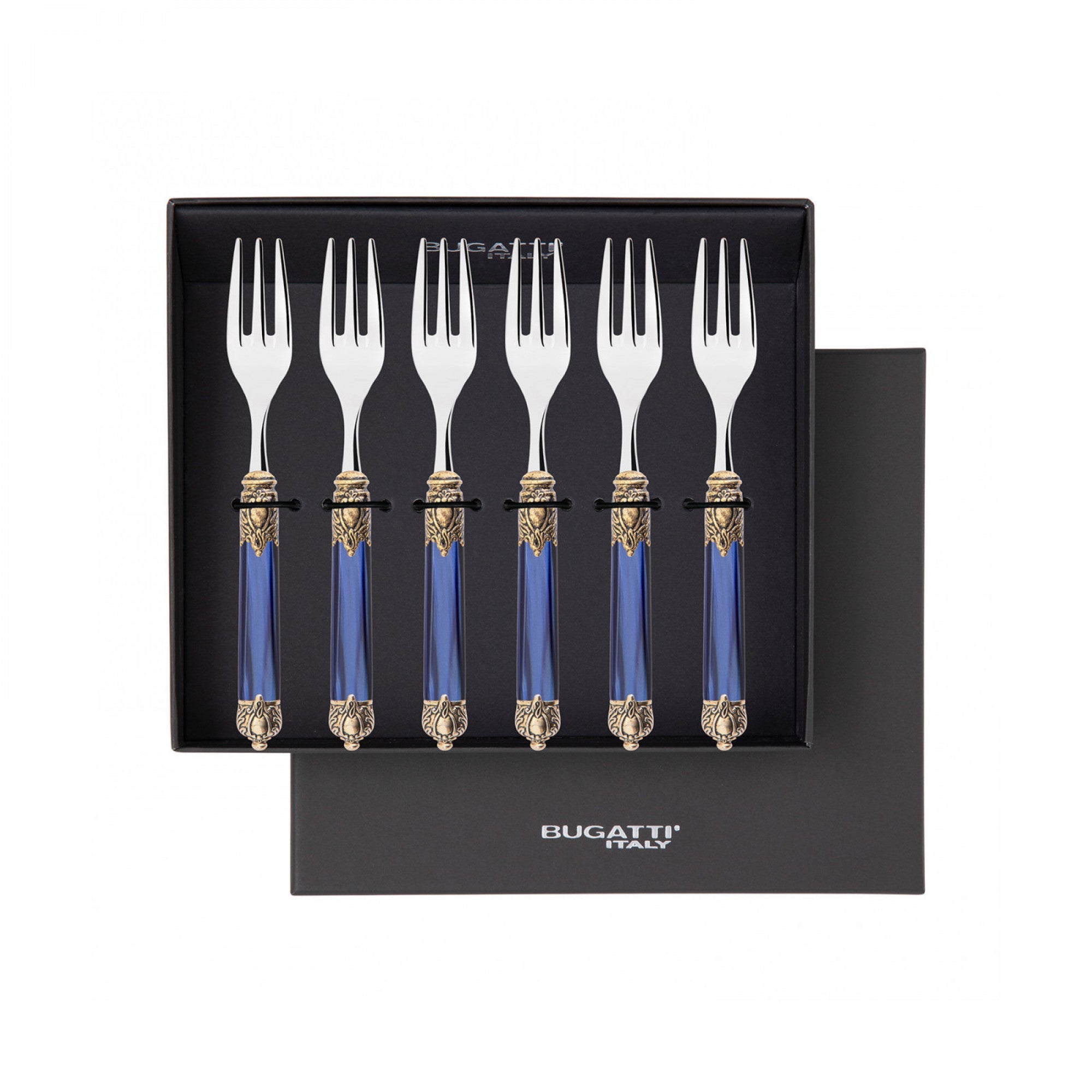 Rinascimento Antique Gold Cocktail Cake Forks Set in Gift Box - Royal Blue-Casa Bugatti USA