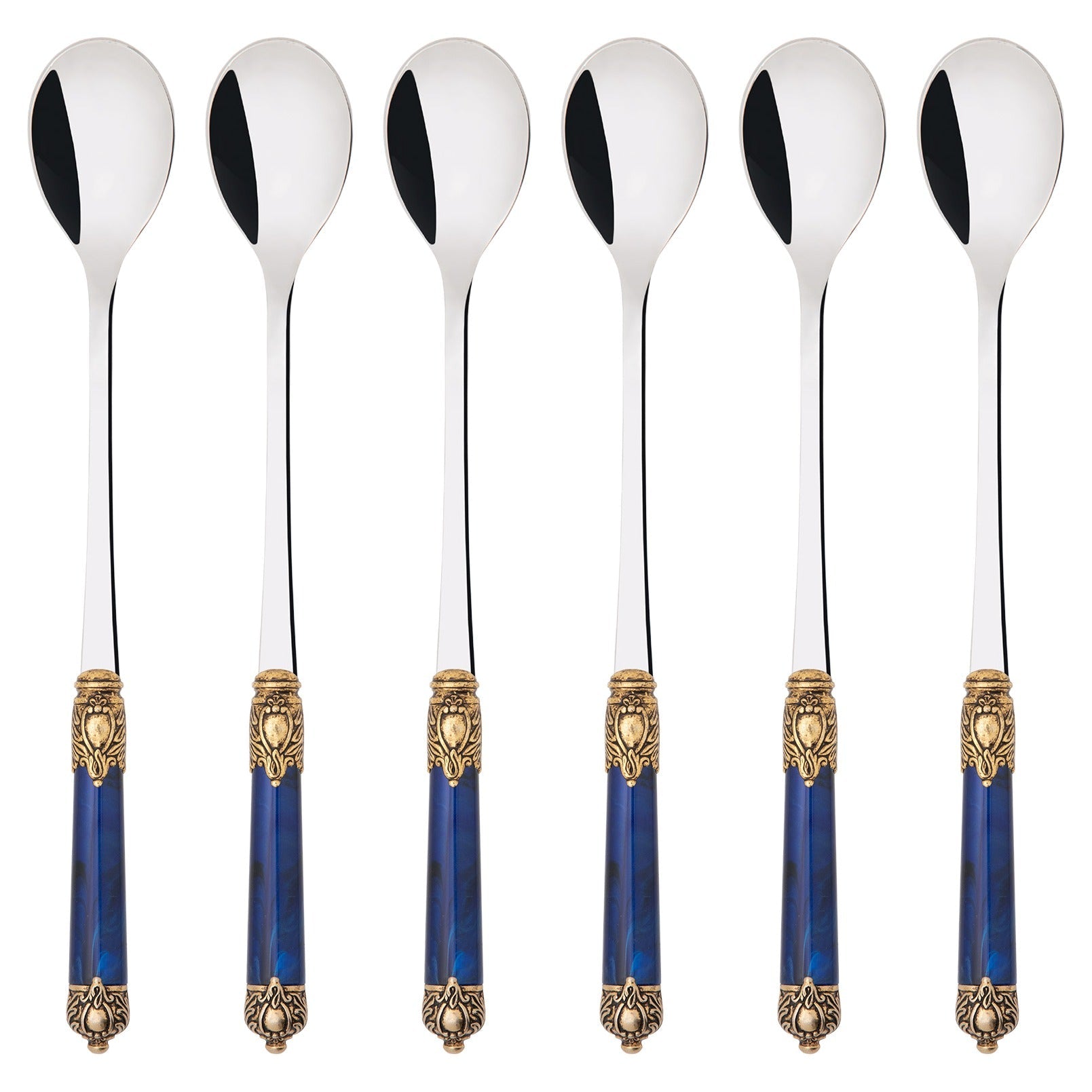 Rinascimento Antique Gold Ice Tea Spoon Set, Royal Blue — Casa Bugatti