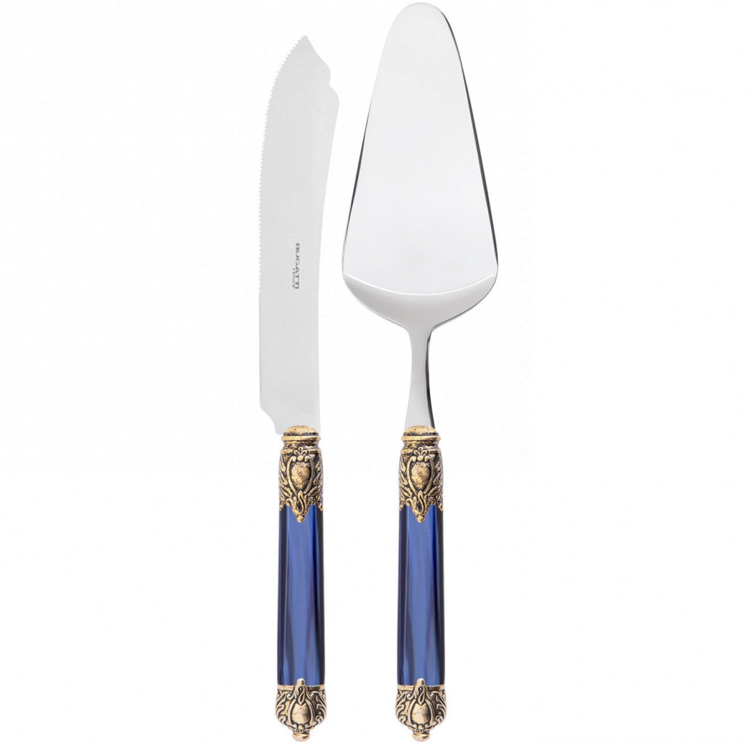 Rinascimento Antique Gold 2 Piece Cake Serving Set in Gift Box - Royal Blue-Casa Bugatti USA
