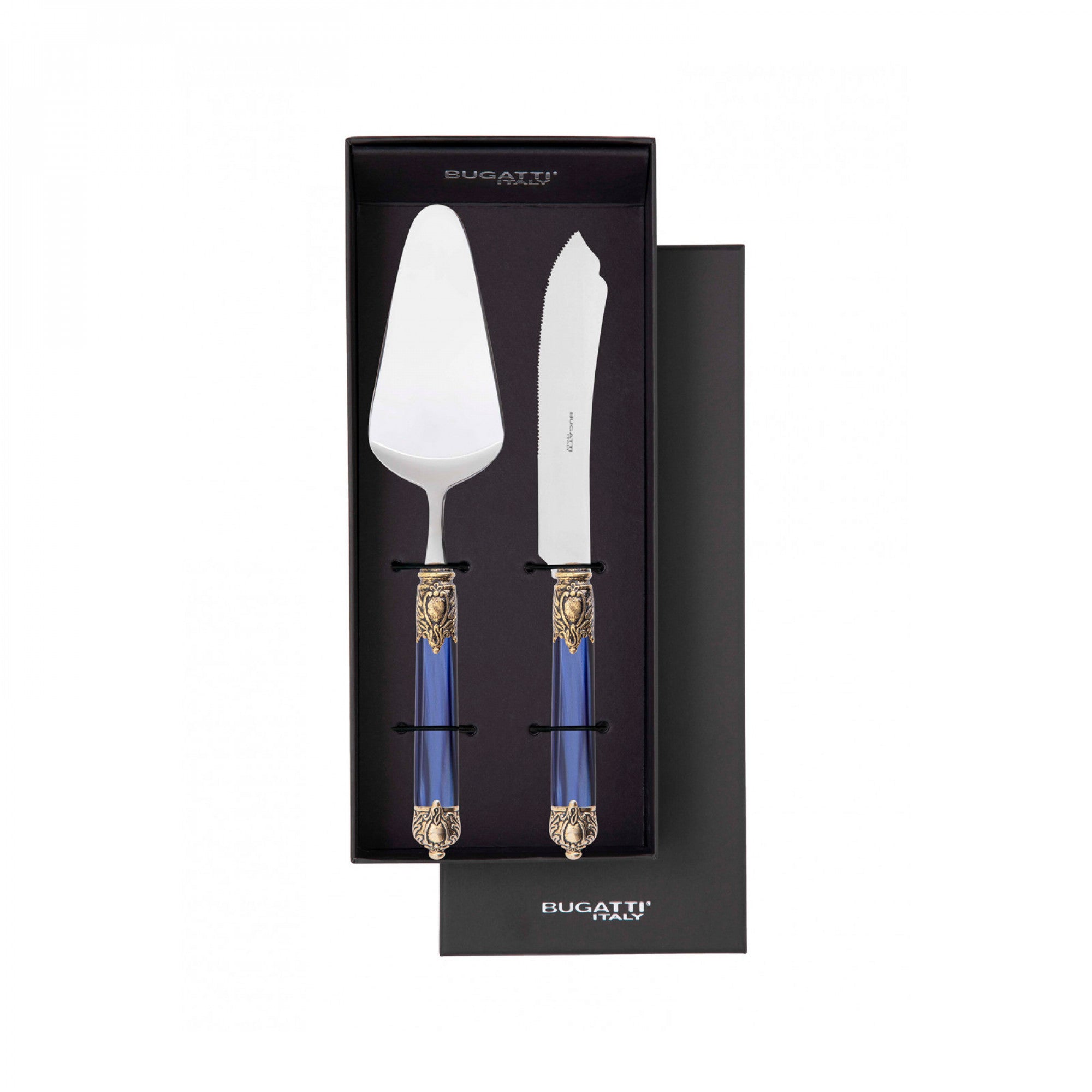 Rinascimento Antique Gold 2 Piece Cake Serving Set in Gift Box - Royal Blue-Casa Bugatti USA
