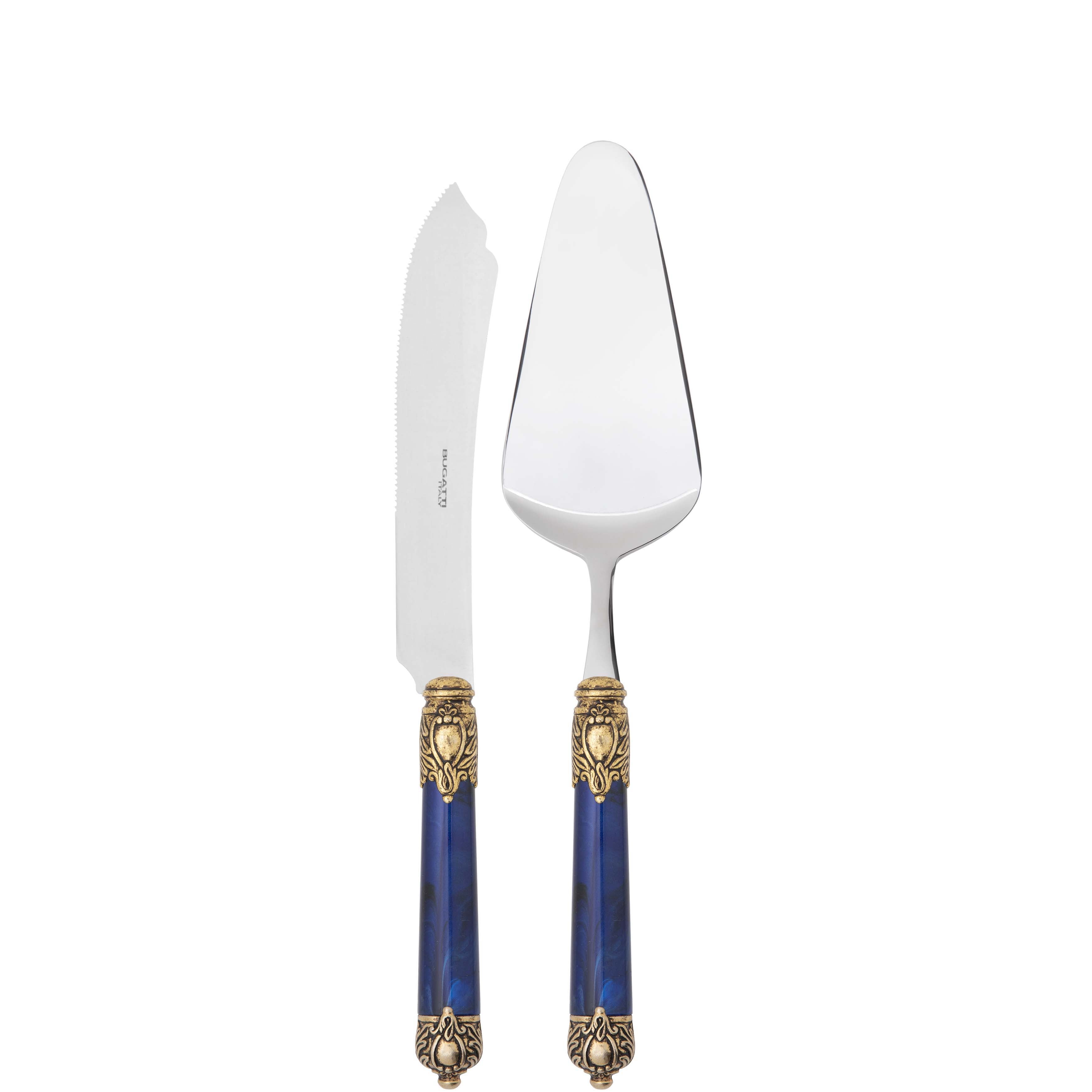 Rinascimento Antique Gold 2 Piece Cake Serving Set in Gift Box - Royal Blue-Casa Bugatti USA