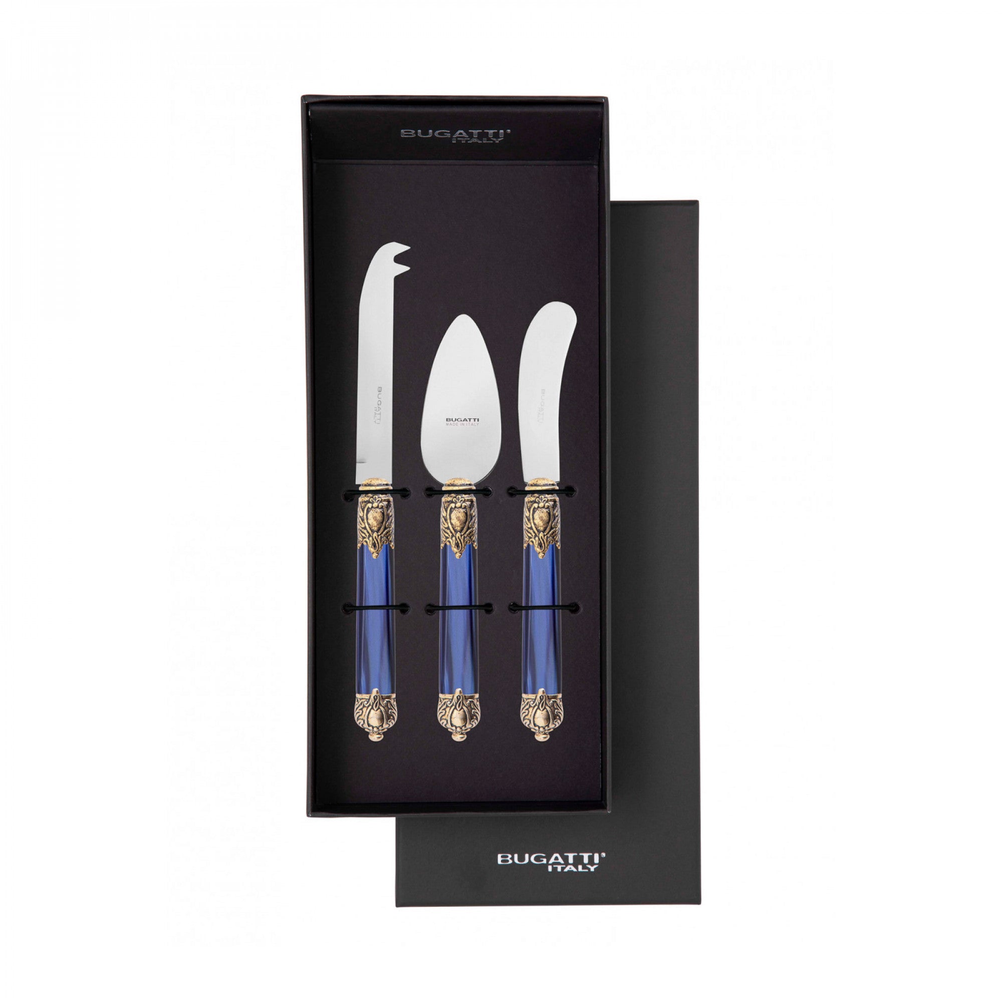 Rinascimento Gold ring Cheese Knives Set in Gift Box - Royal Blue