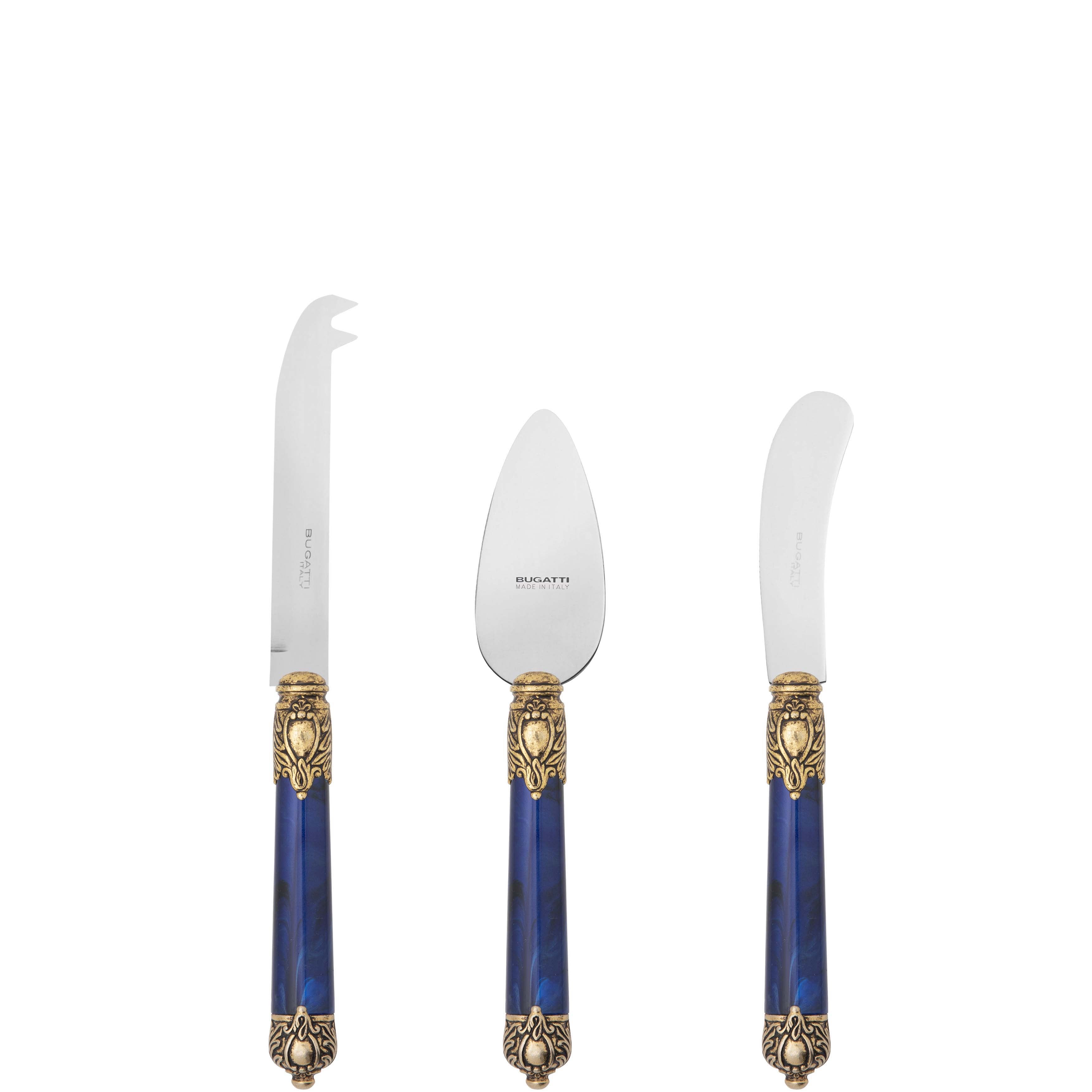 Rinascimento Gold ring Cheese Knives Set in Gift Box - Royal Blue