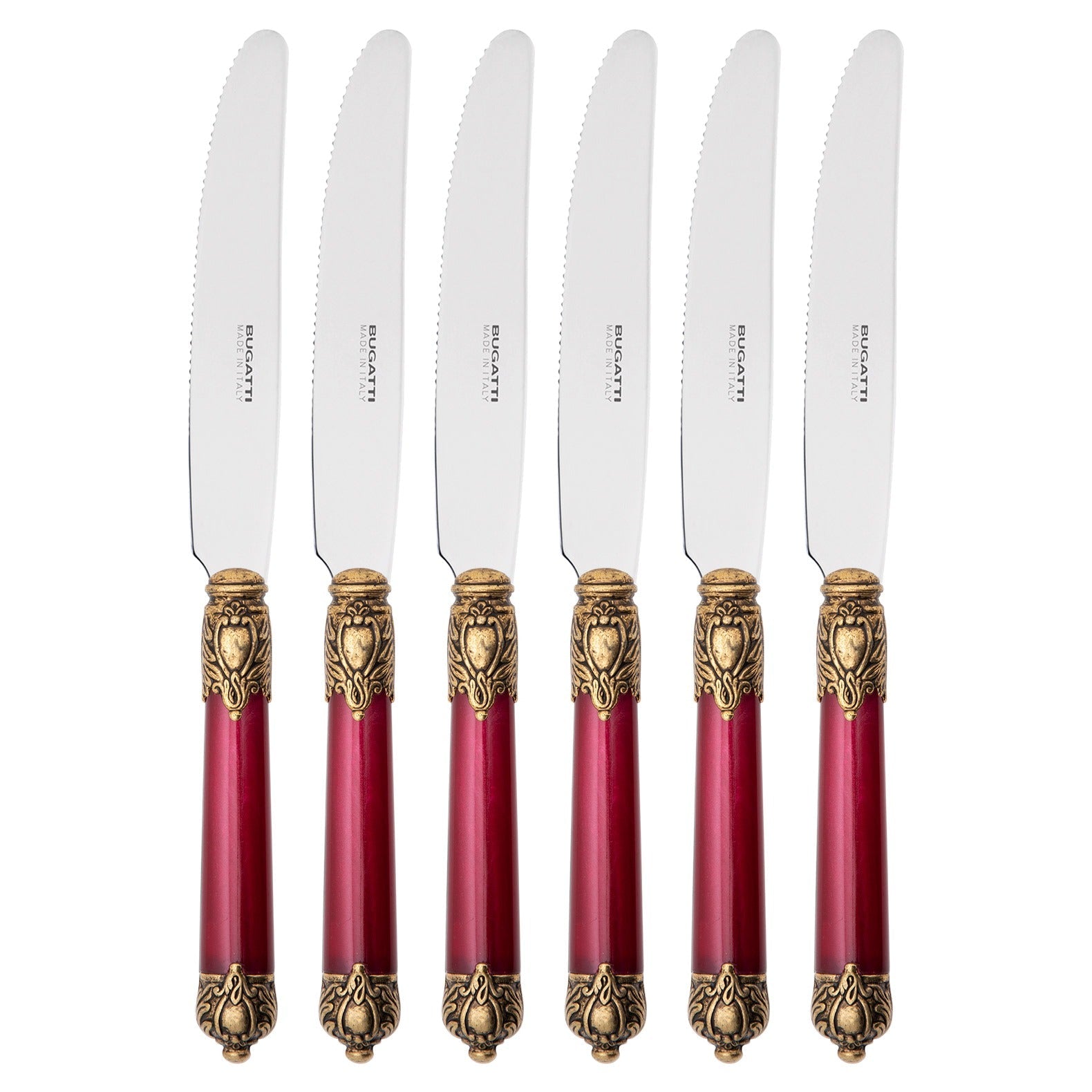 Rinascimento Antique Gold Fruit Knife Set 17,5 cm (6.89 Inch) - Burgundy-Casa Bugatti USA