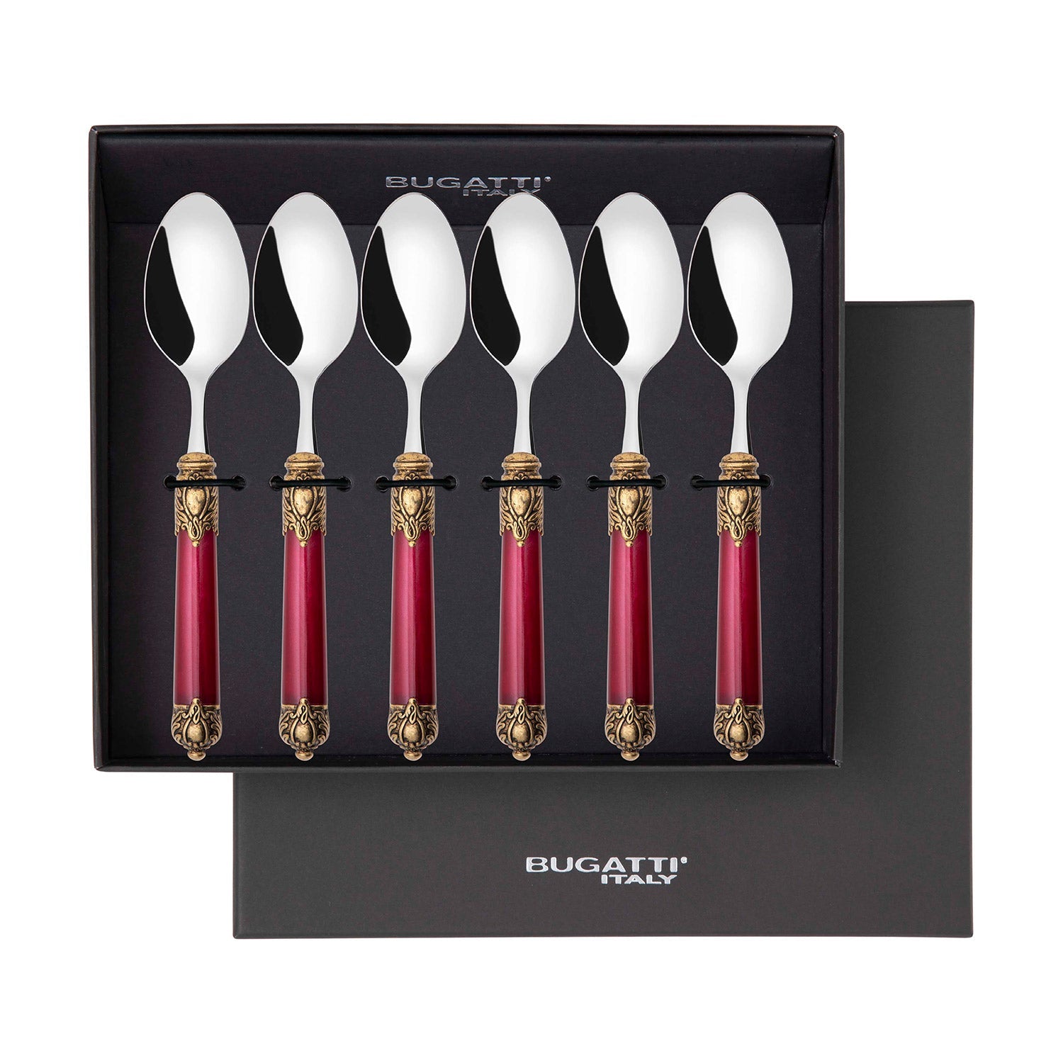 Rinascimento Antique Gold Coffee Spoon Set in Gift Box - Burgundy-Casa Bugatti USA