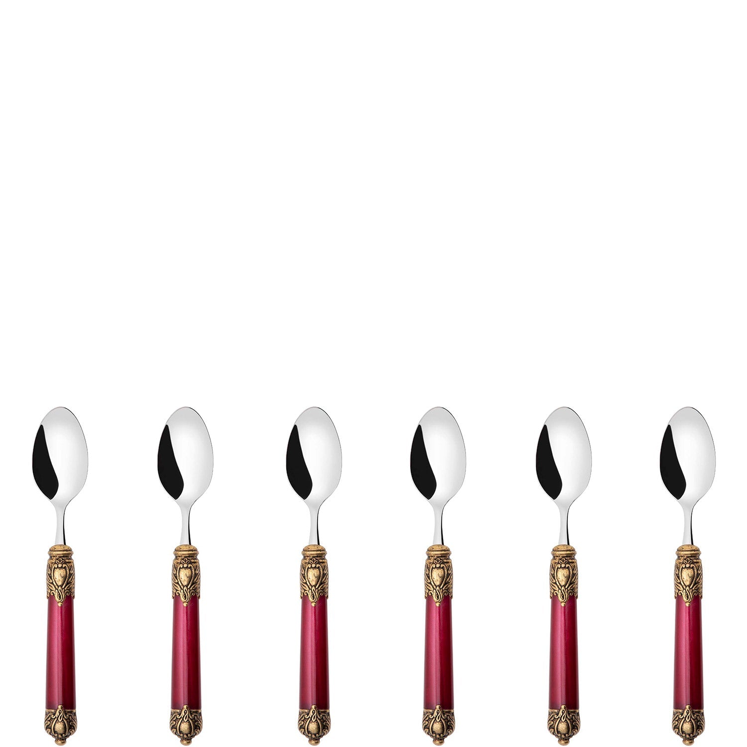 Rinascimento Gold ring Moka Spoon Set in Gift Box - Burgundy