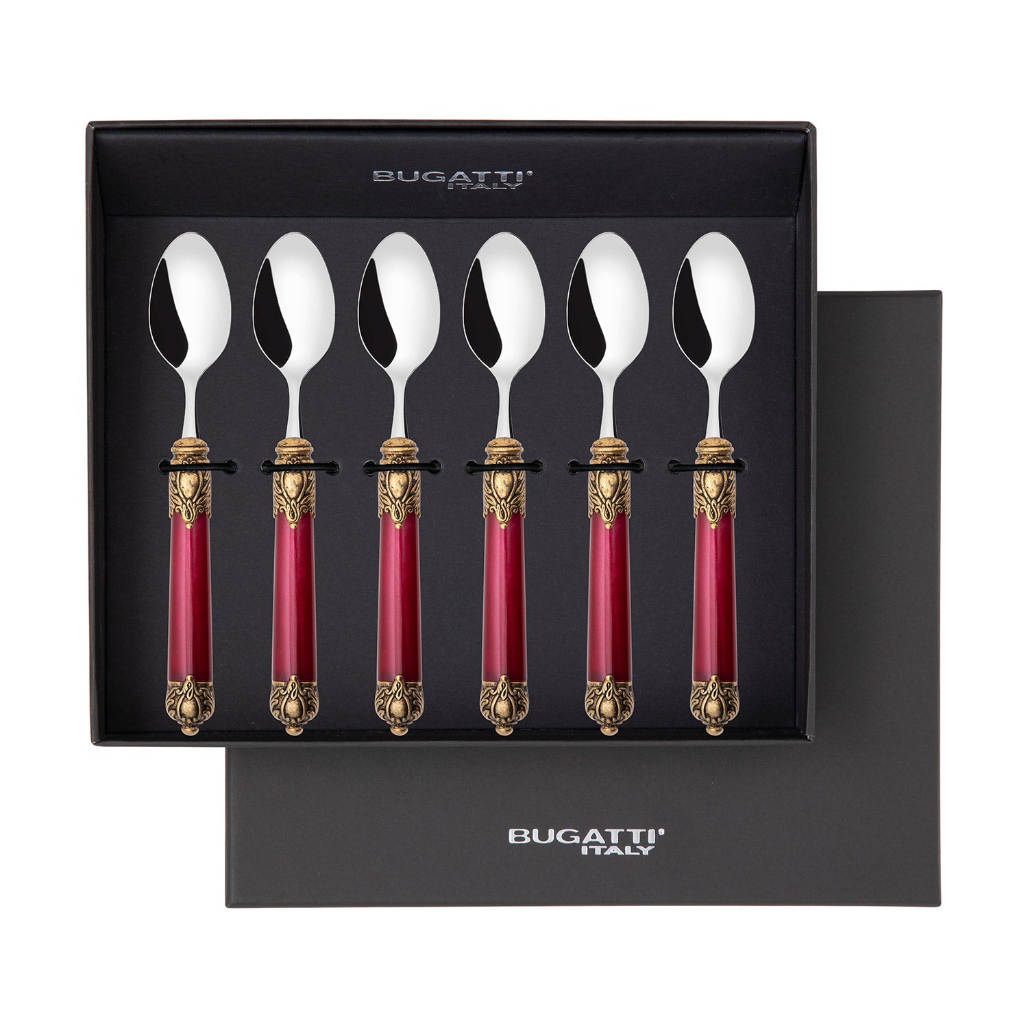 Rinascimento Gold ring Moka Spoon Set in Gift Box - Burgundy