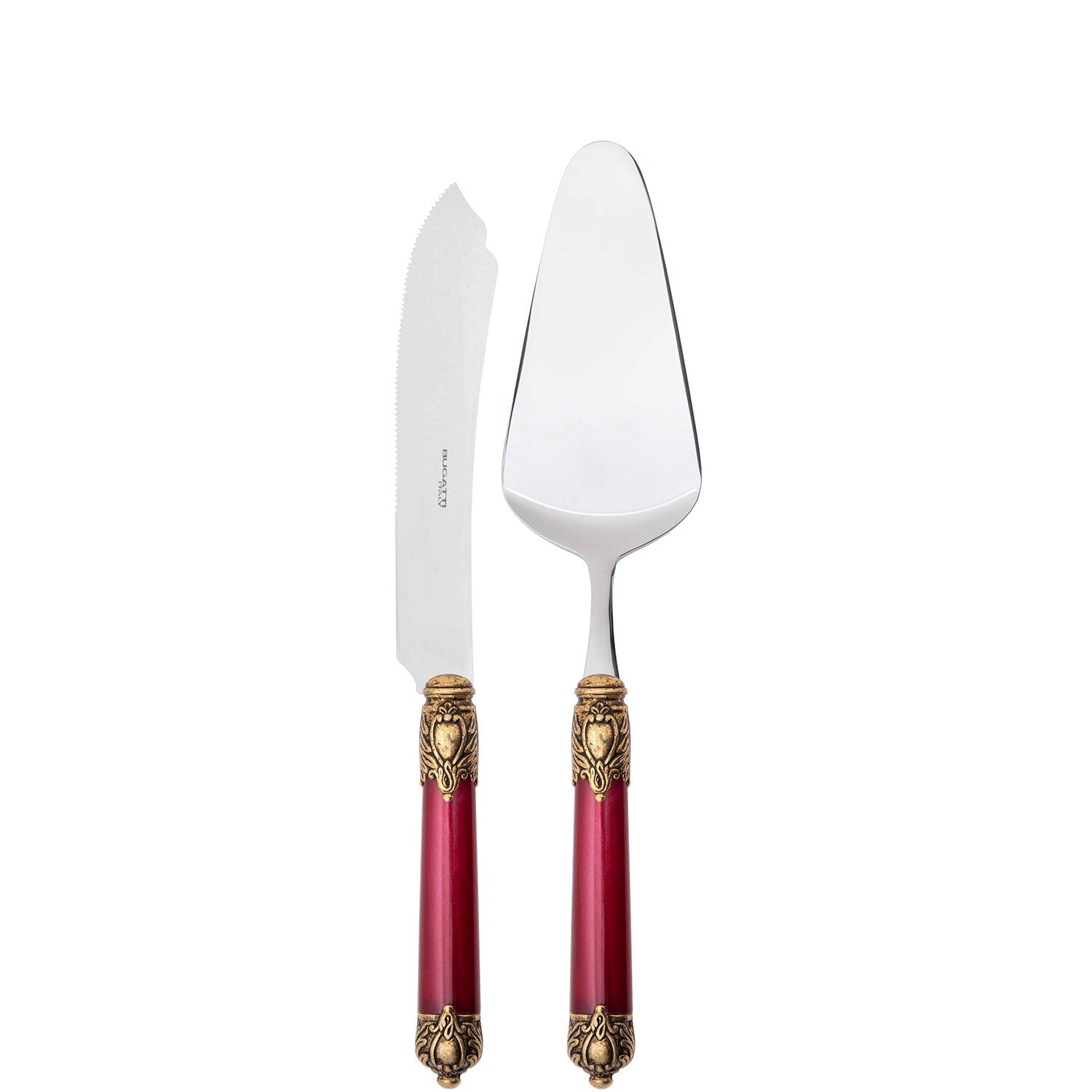 Rinascimento Antique Gold 2 Piece Cake Serving Set in Gift Box - Burgundy-Casa Bugatti USA