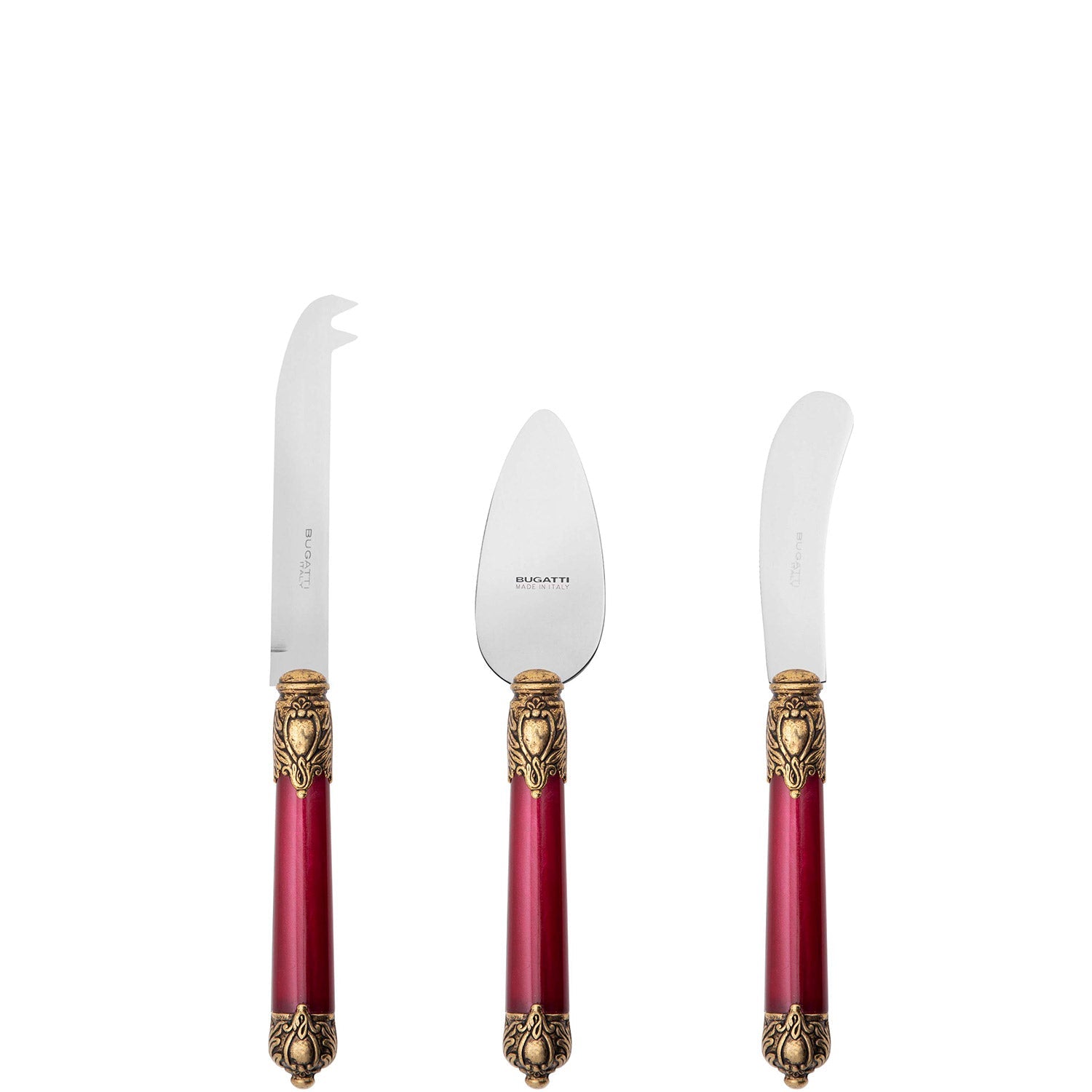 Rinascimento Gold ring Cheese Knives Set in Gift Box - Burgundy