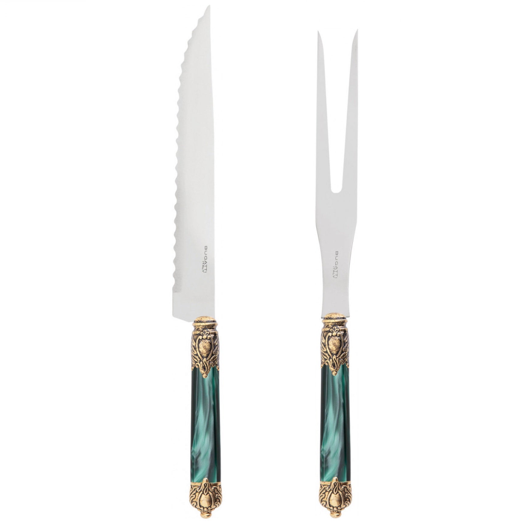 Rinascimento Antique Gold Roast Carving Set - Emerald Green