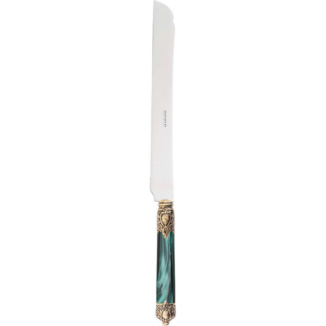 Rinascimento Antique Gold Cake Knife 32 cm (12.60 Inch) - Emerald Green-Casa Bugatti USA
