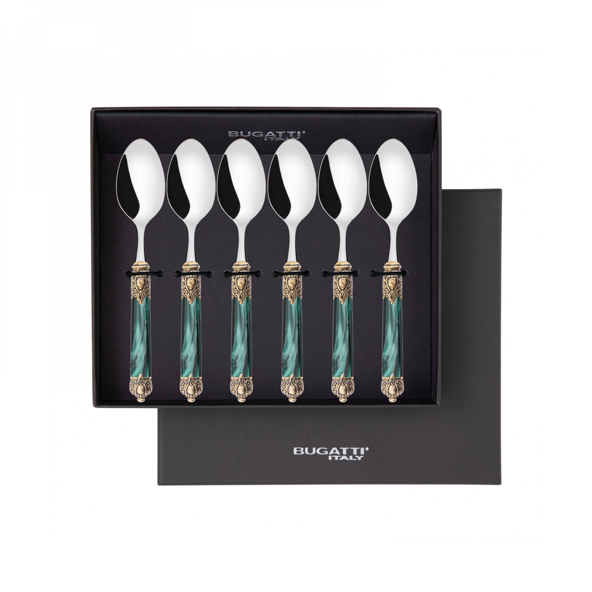 Rinascimento Gold ring Coffee Spoon Set in Gift Box - Emerald Green