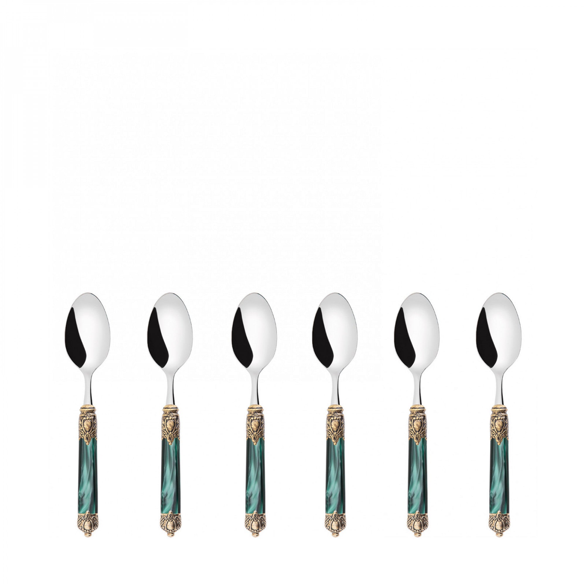 Rinascimento Gold ring Coffee Spoon Set in Gift Box - Emerald Green