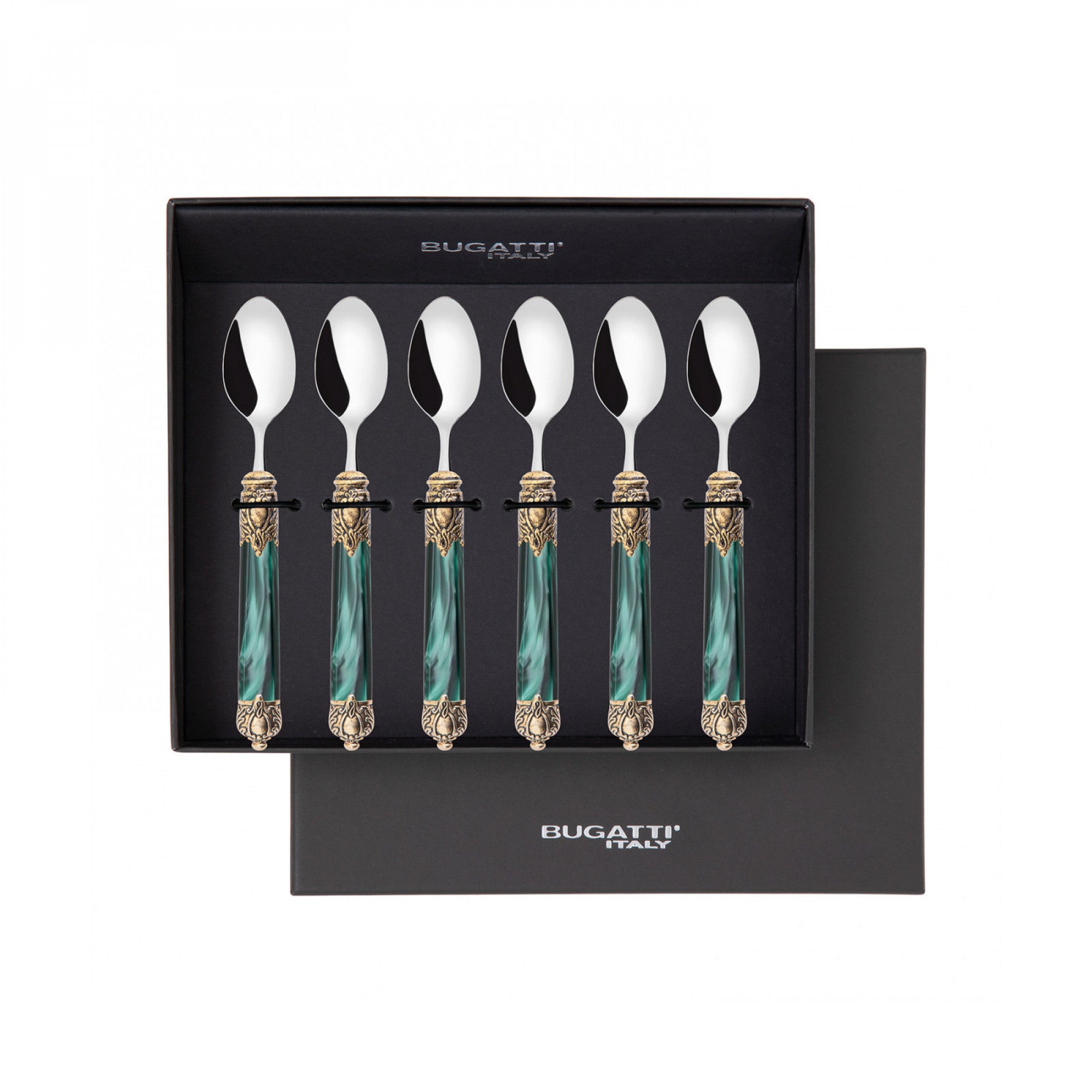 Rinascimento Gold ring Moka Spoon Set in Gift Box - Emerald Green