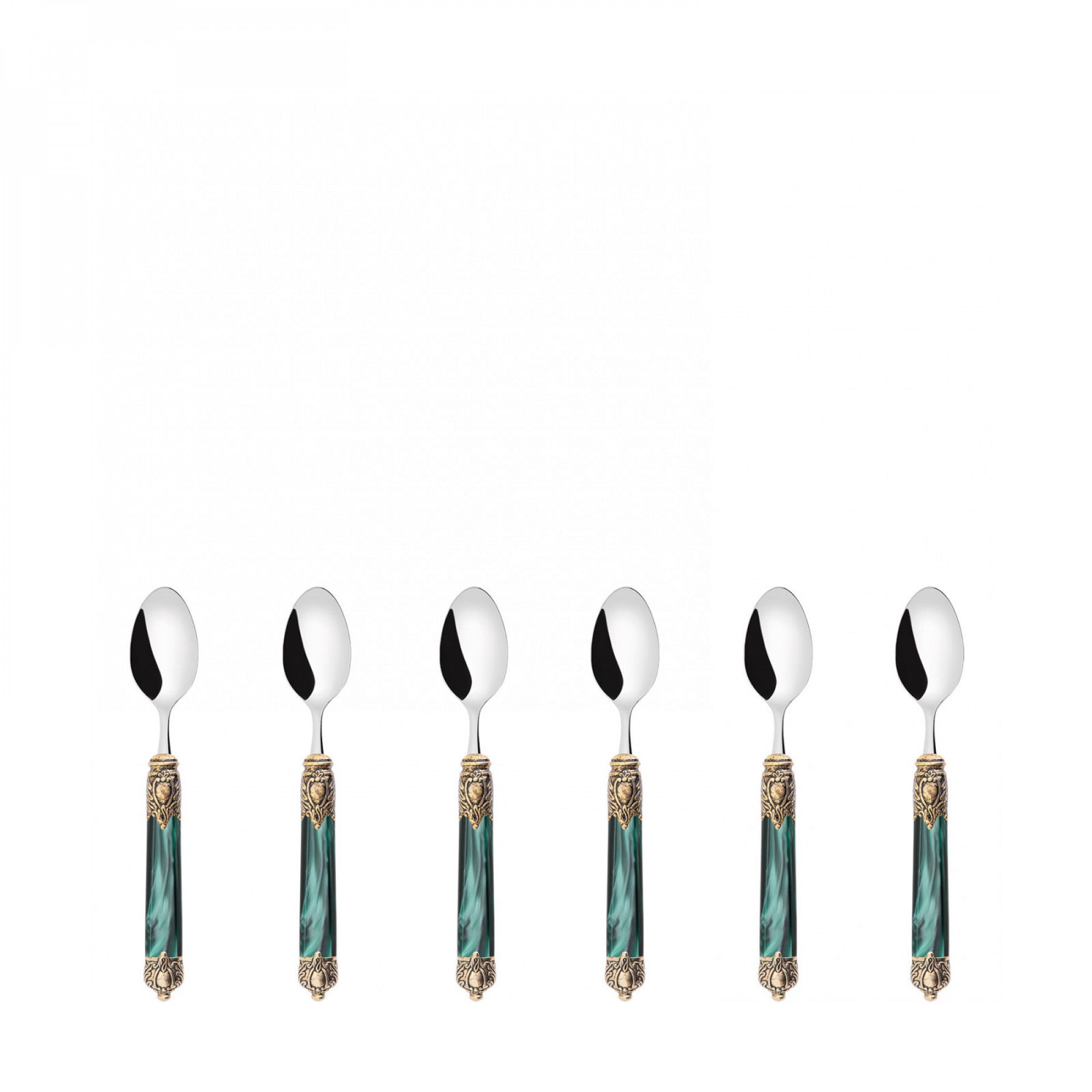 Rinascimento Gold ring Moka Spoon Set in Gift Box - Emerald Green