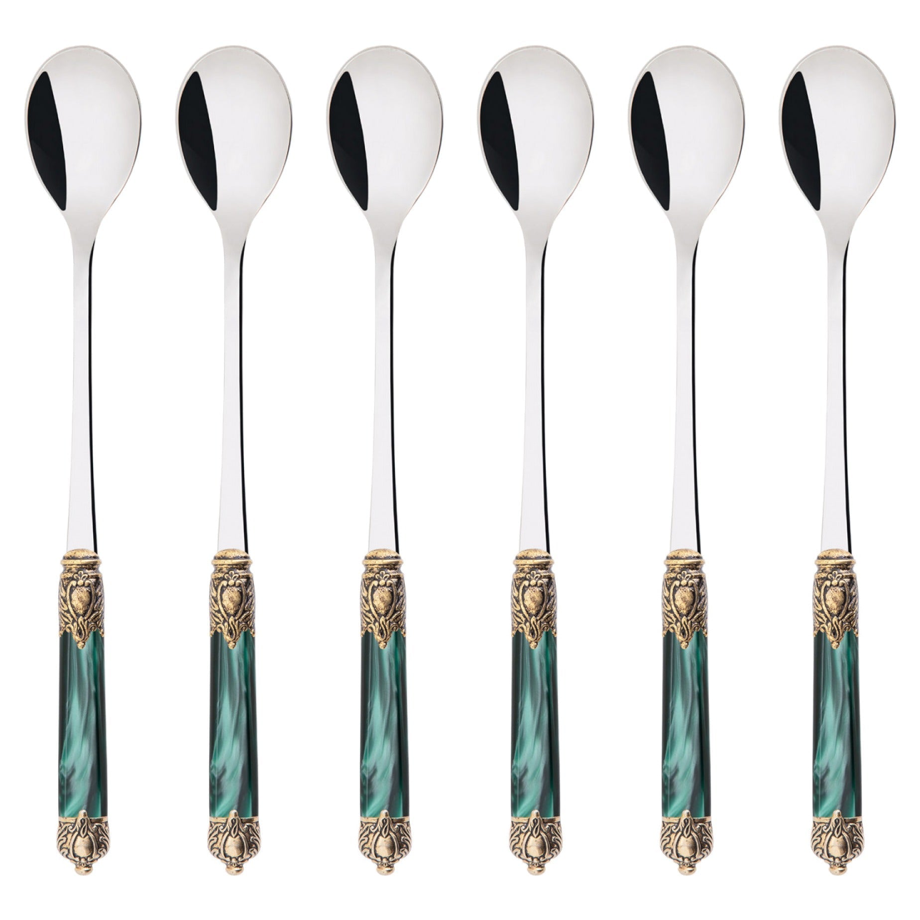 Rinascimento Antique Gold Ice Tea Spoon Set, Emerald Green — Casa Bugatti