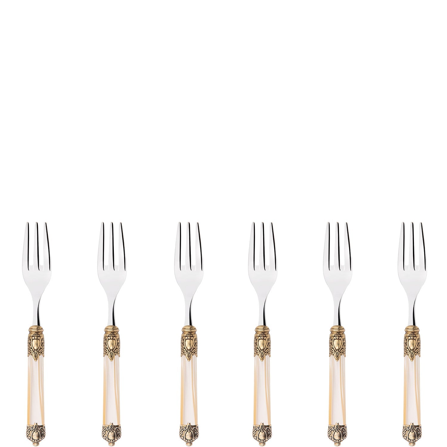 Rinascimento Gold ring Cocktail / Cake Forks Set in Gift Box - Ivory