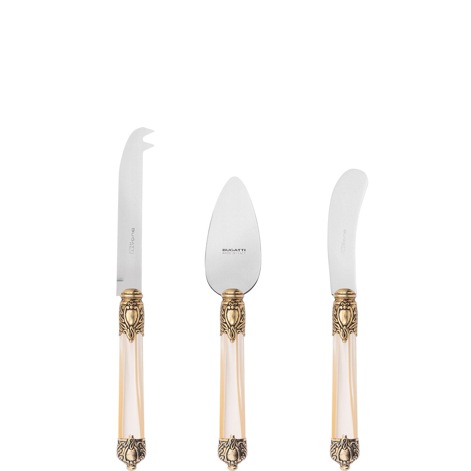 Rinascimento Gold ring Cheese Knives Set in Gift Box - Ivory