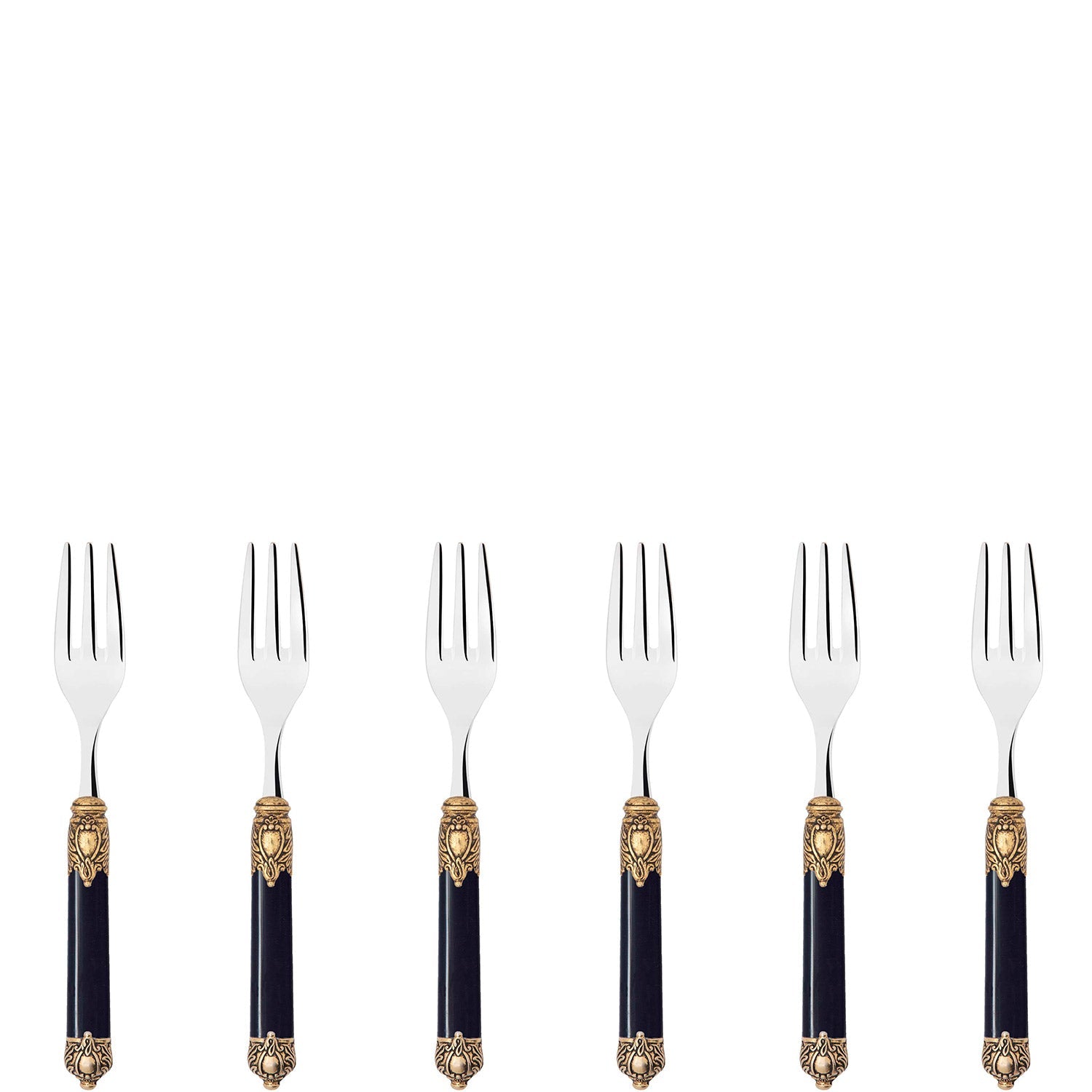 Rinascimento Antique Gold Cocktail Cake Forks Set, Black — Casa Bugatti