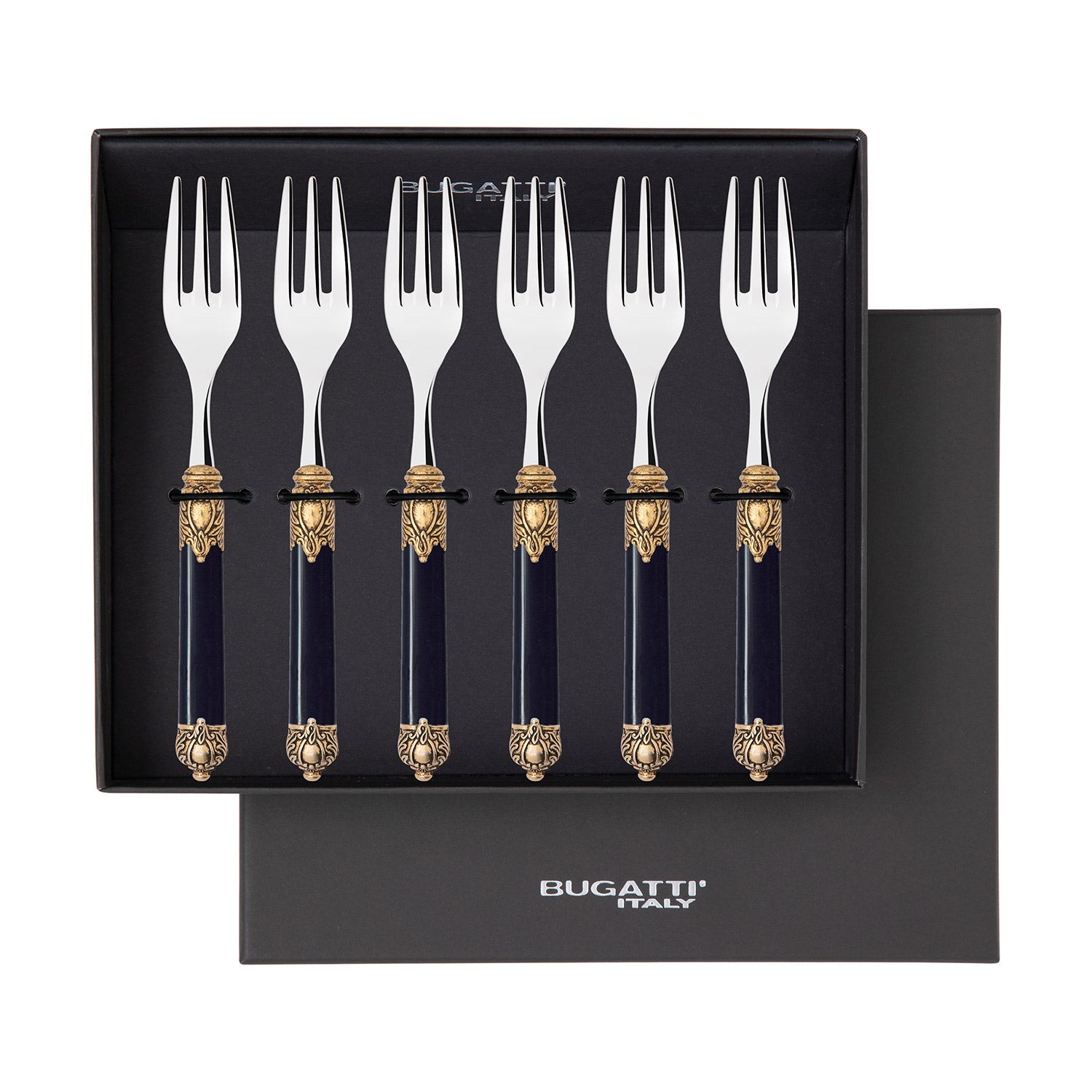 Rinascimento Antique Gold Cocktail Cake Forks Set, Black — Casa Bugatti