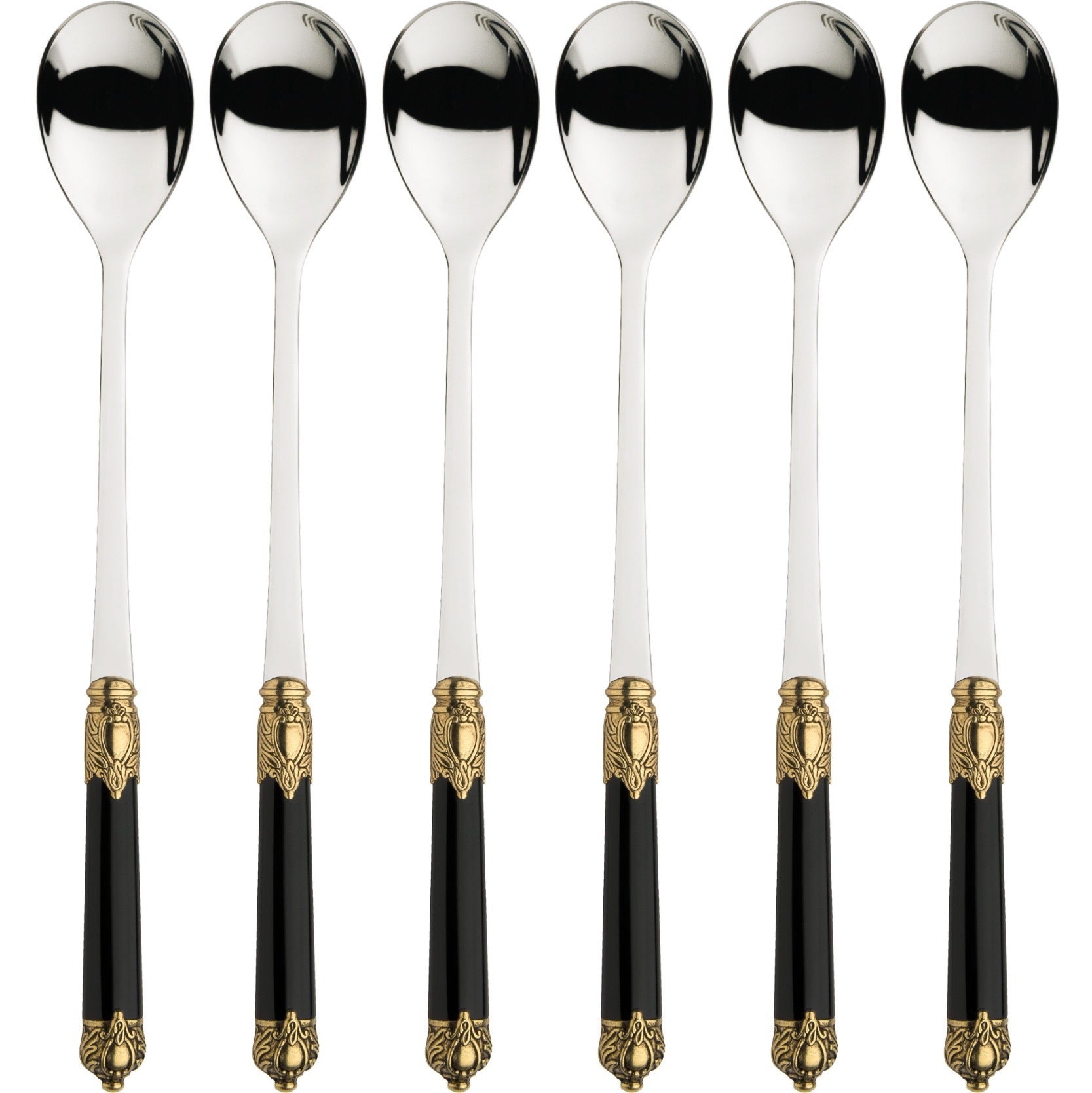 Rinascimento Antique Gold Ice Tea Cocktail Spoon Set - Black-Casa Bugatti USA