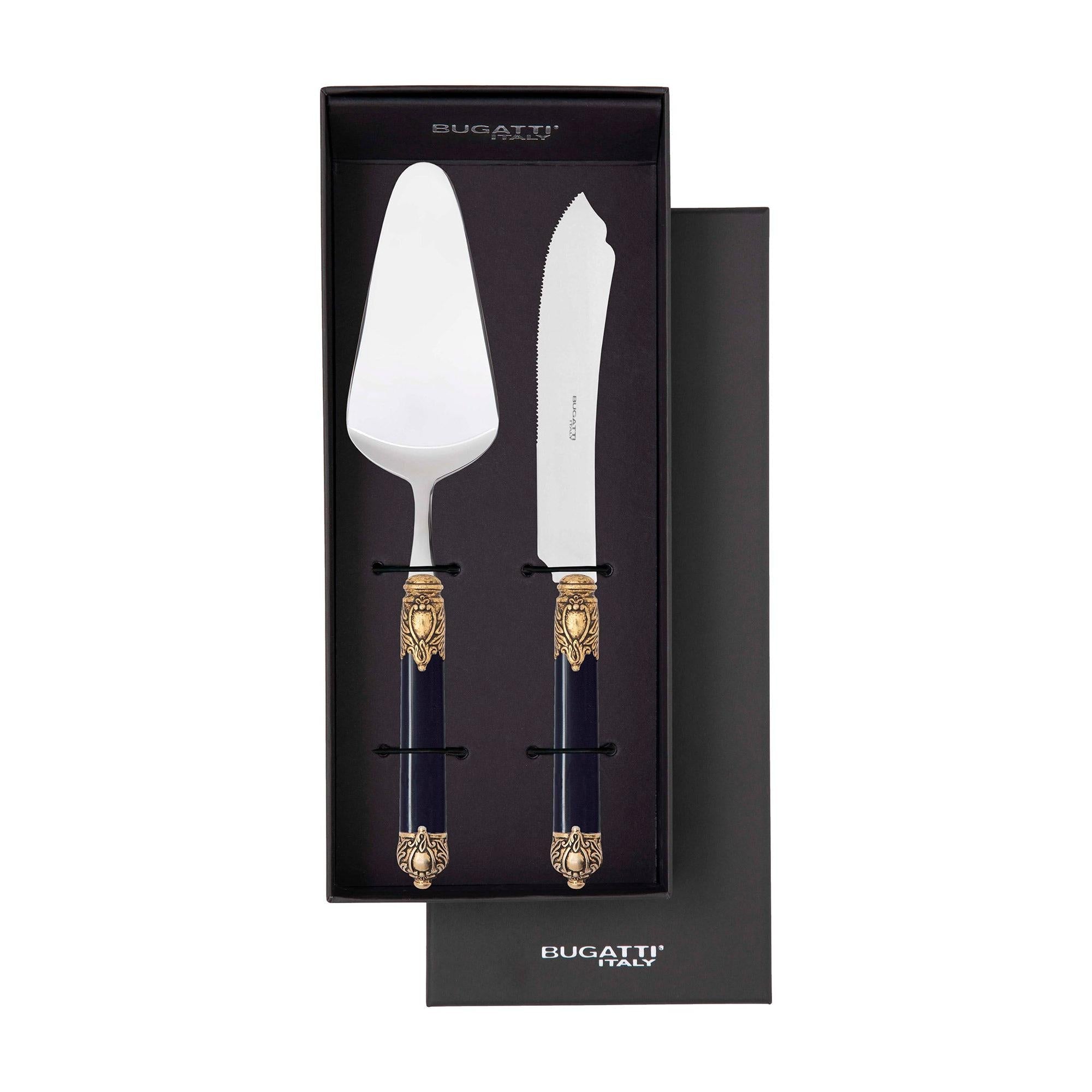 Rinascimento Antique Gold 2 Piece Cake Serving Set in Gift Box - Black-Casa Bugatti USA