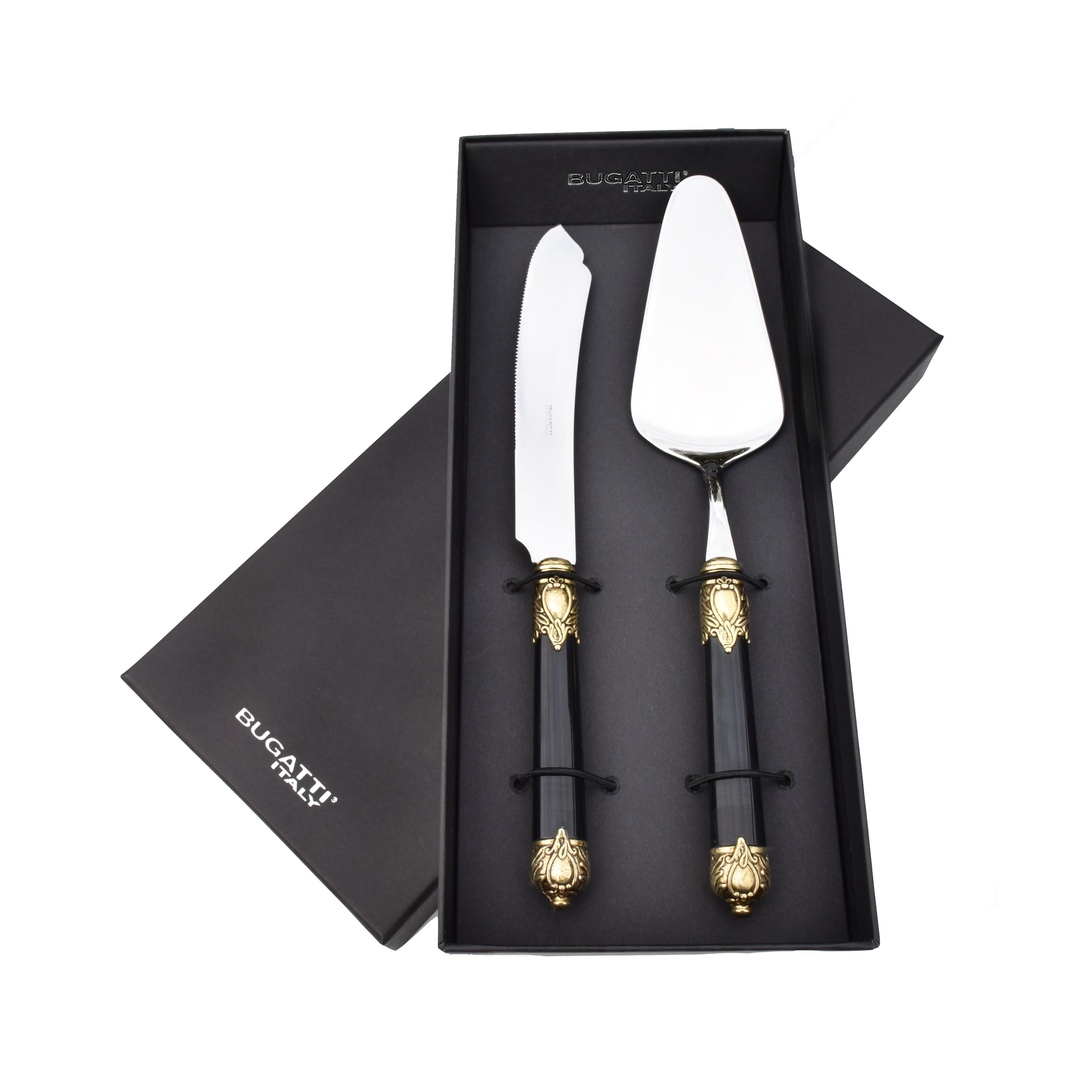 Rinascimento Antique Gold 2 Piece Cake Serving Set in Gift Box - Black-Casa Bugatti USA