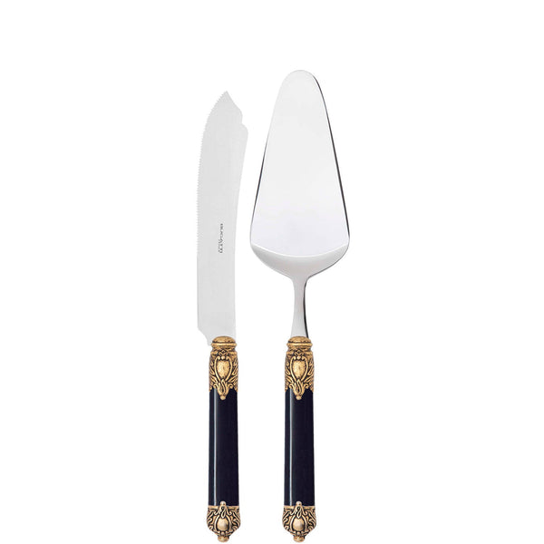 Rinascimento Antique Gold 2 Piece Cake Serving Set in Gift Box - Black-Casa Bugatti USA