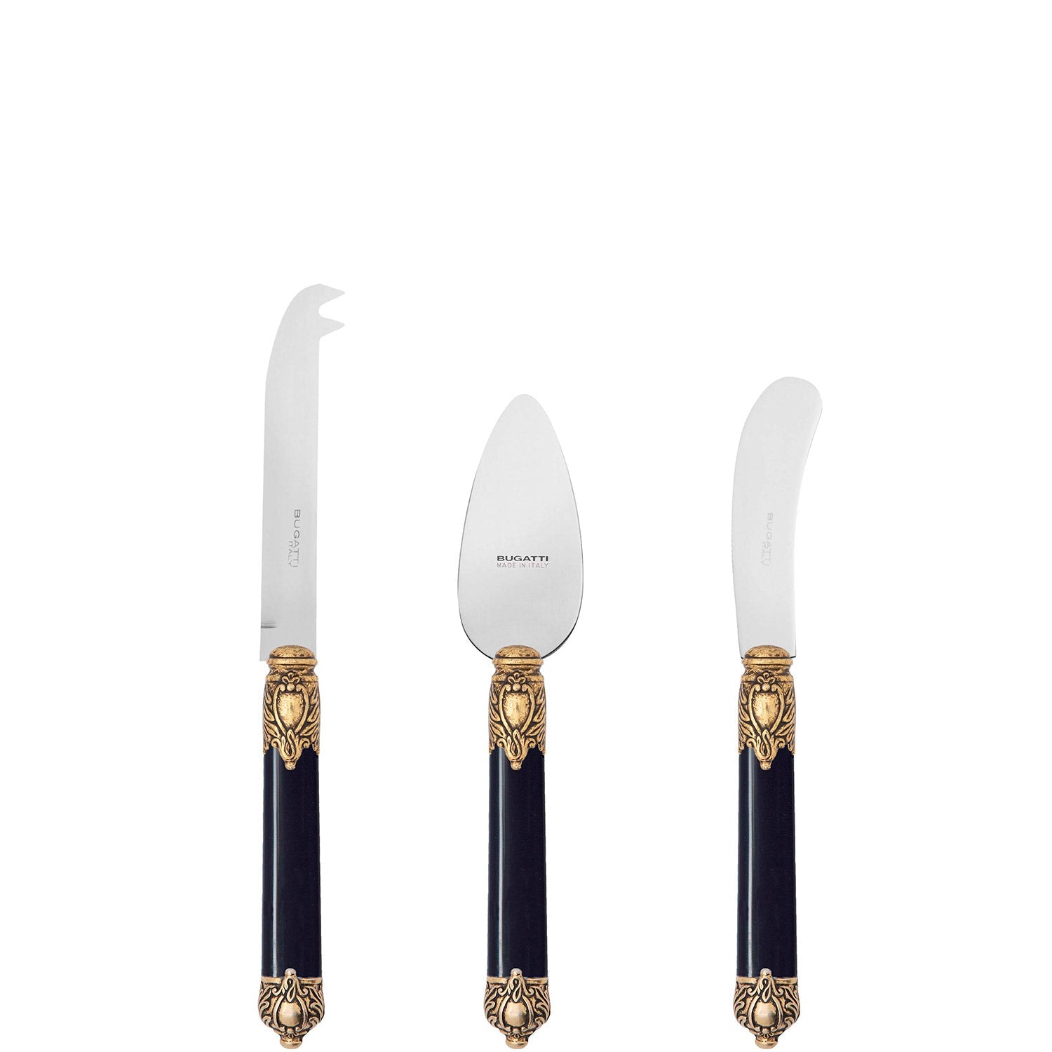 Rinascimento Antique Gold Cheese Knives Set in Gift Box - Black-Casa Bugatti USA