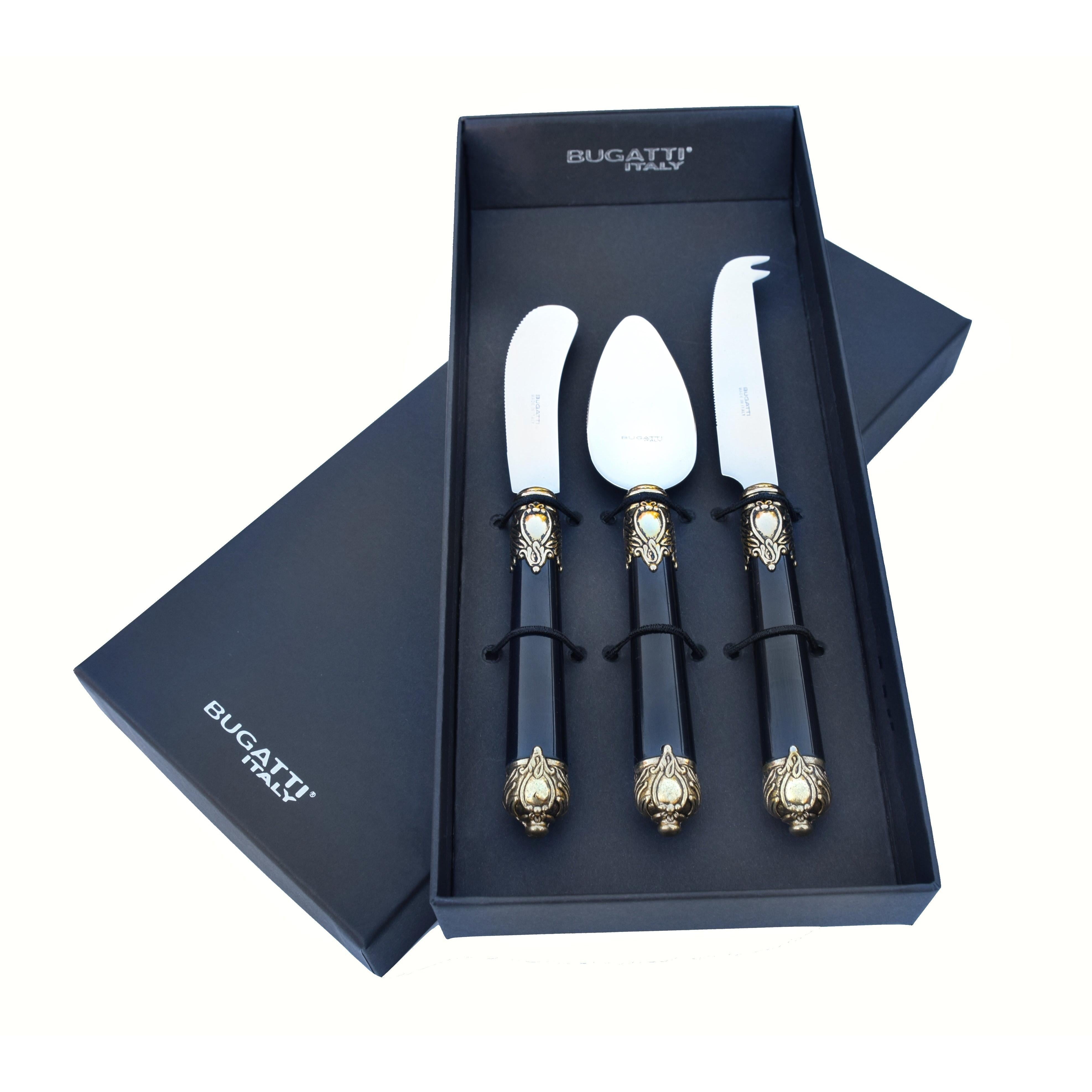 Rinascimento Antique Gold Cheese Knives Set in Gift Box - Black-Casa Bugatti USA