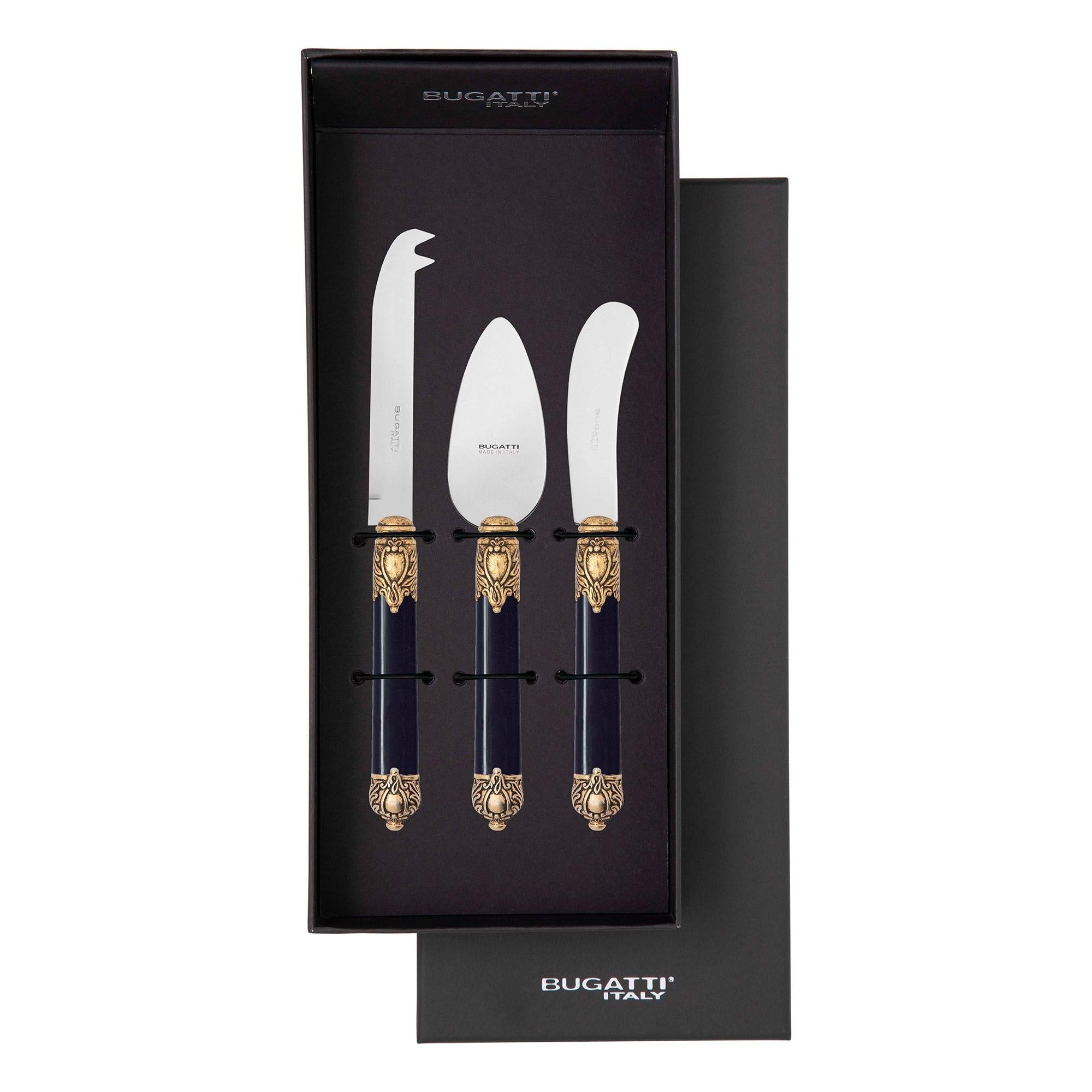 Rinascimento Antique Gold Cheese Knives Set in Gift Box - Black-Casa Bugatti USA