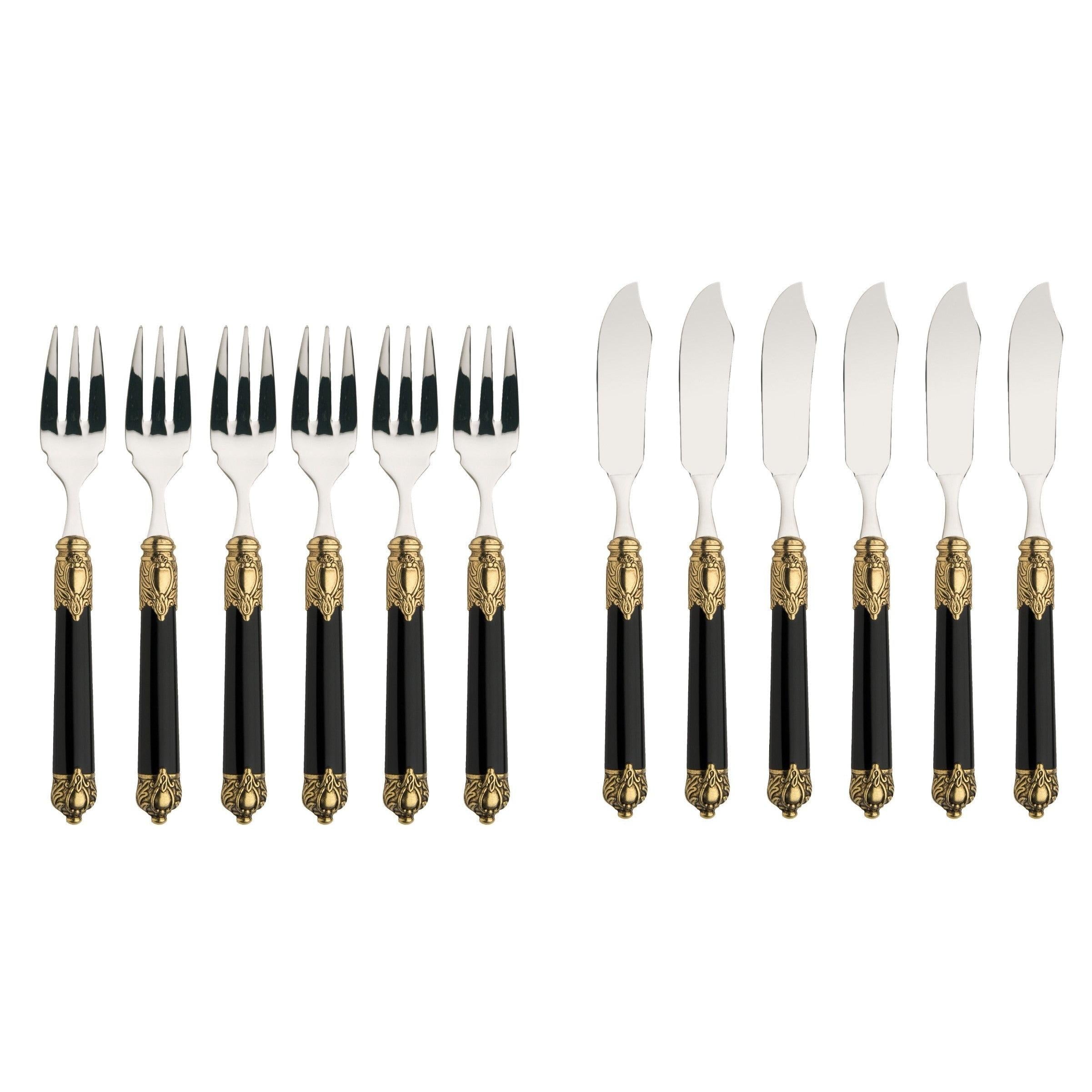 Rinascimento Antique Gold 12 Pieces Fish Set in Gift Box - Black-Casa Bugatti USA